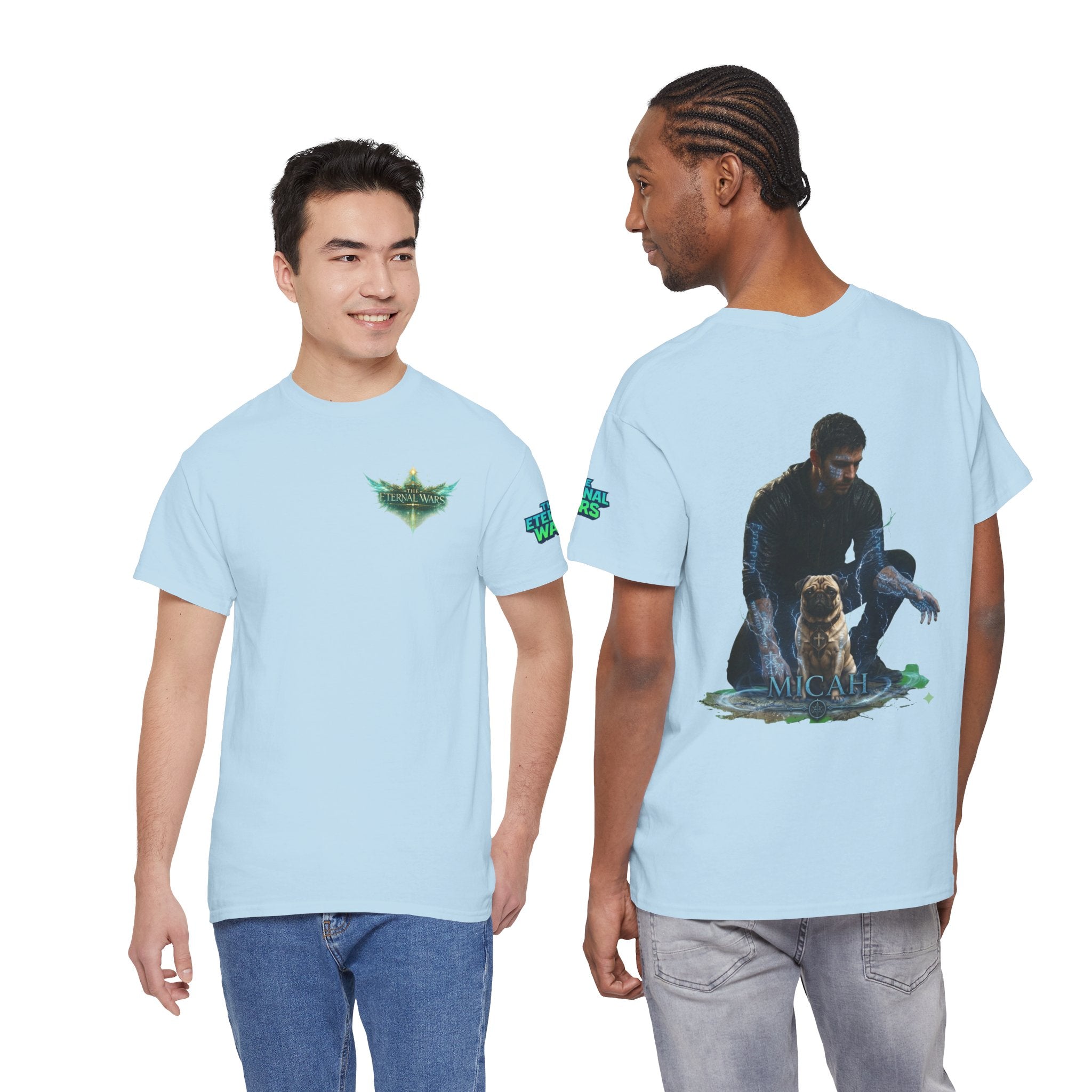T-Shirt — Nature Warrior Graphic Tee with Man and Dog Illustration