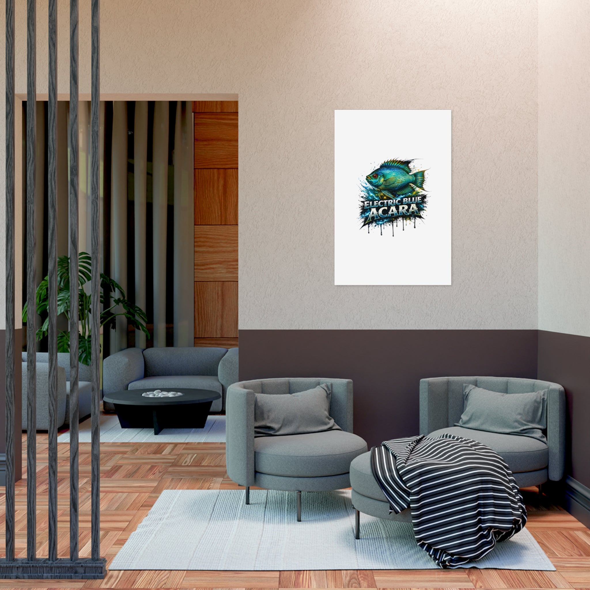 Electric Blue Acara Fish Poster — Vibrant Aquarium Wall Art
