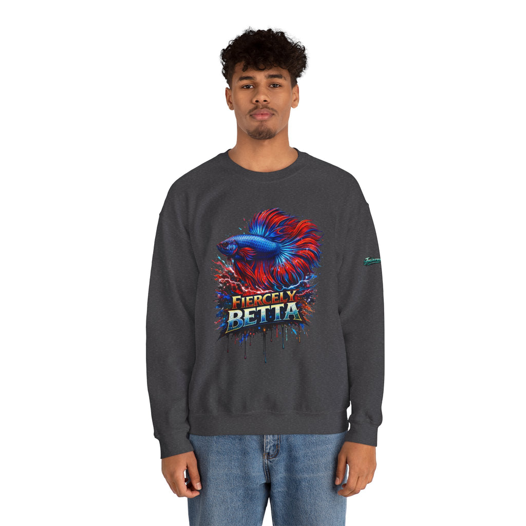 Betta Fish Crewneck Sweatshirt — "Fiercely Betta" Colorful Aquarium Graphic