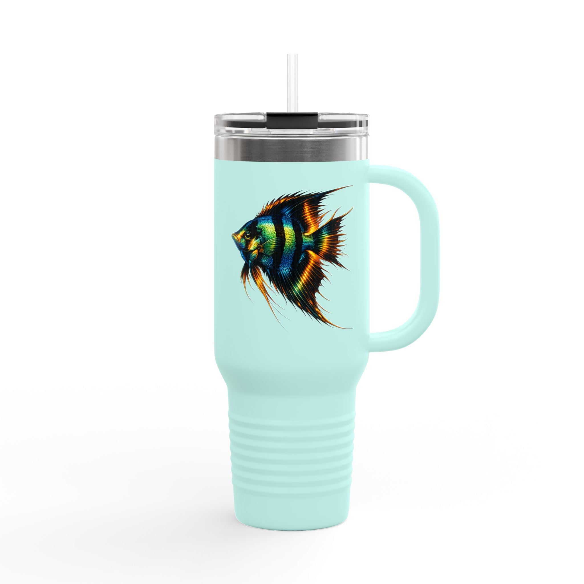 40oz Insulated Travel Mug — Colorful Aquarium Angelfish Stainless Steel Tumbler