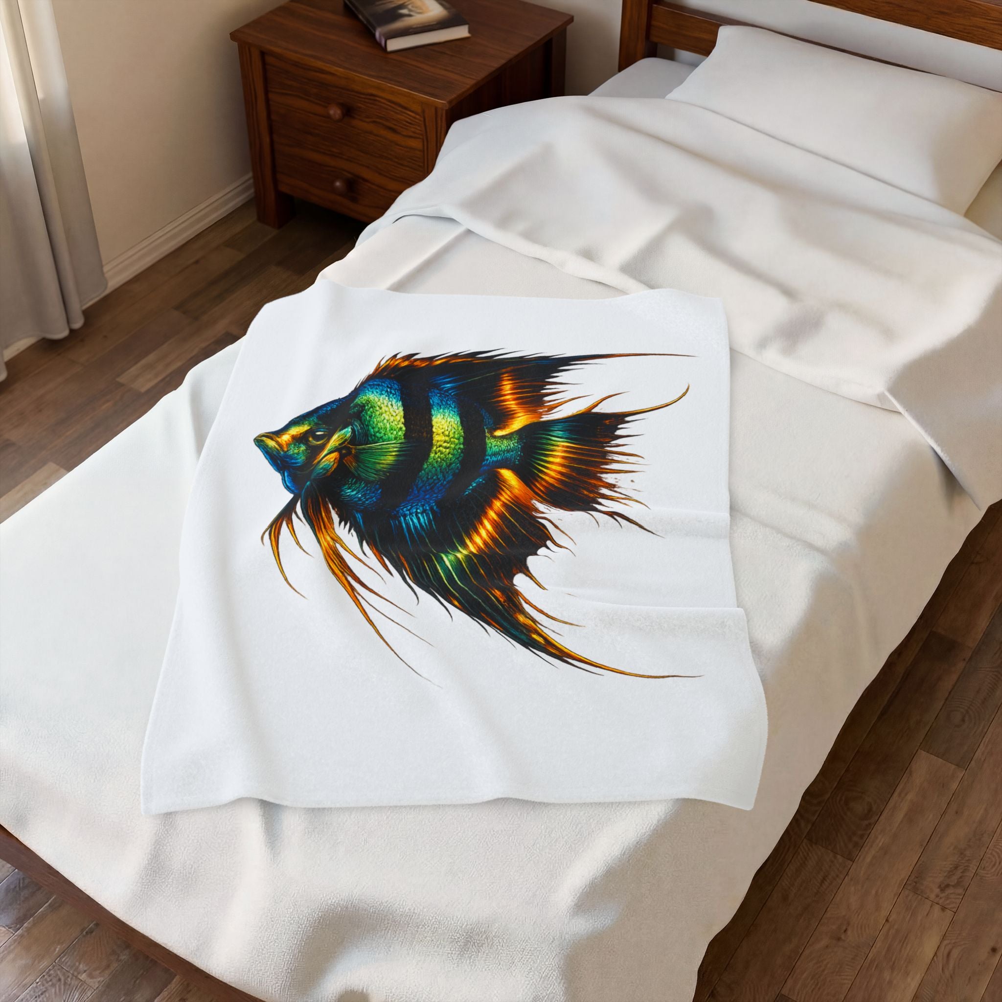 Angelfish Art Velveteen Plush Blanket — Tropical Aquarium Fish Throw