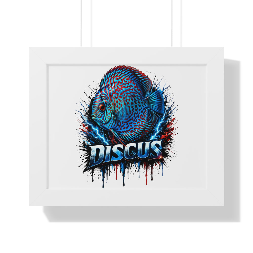 Discus Fish Wall Art — Framed Horizontal Poster with Bold Aquatic Splash Design