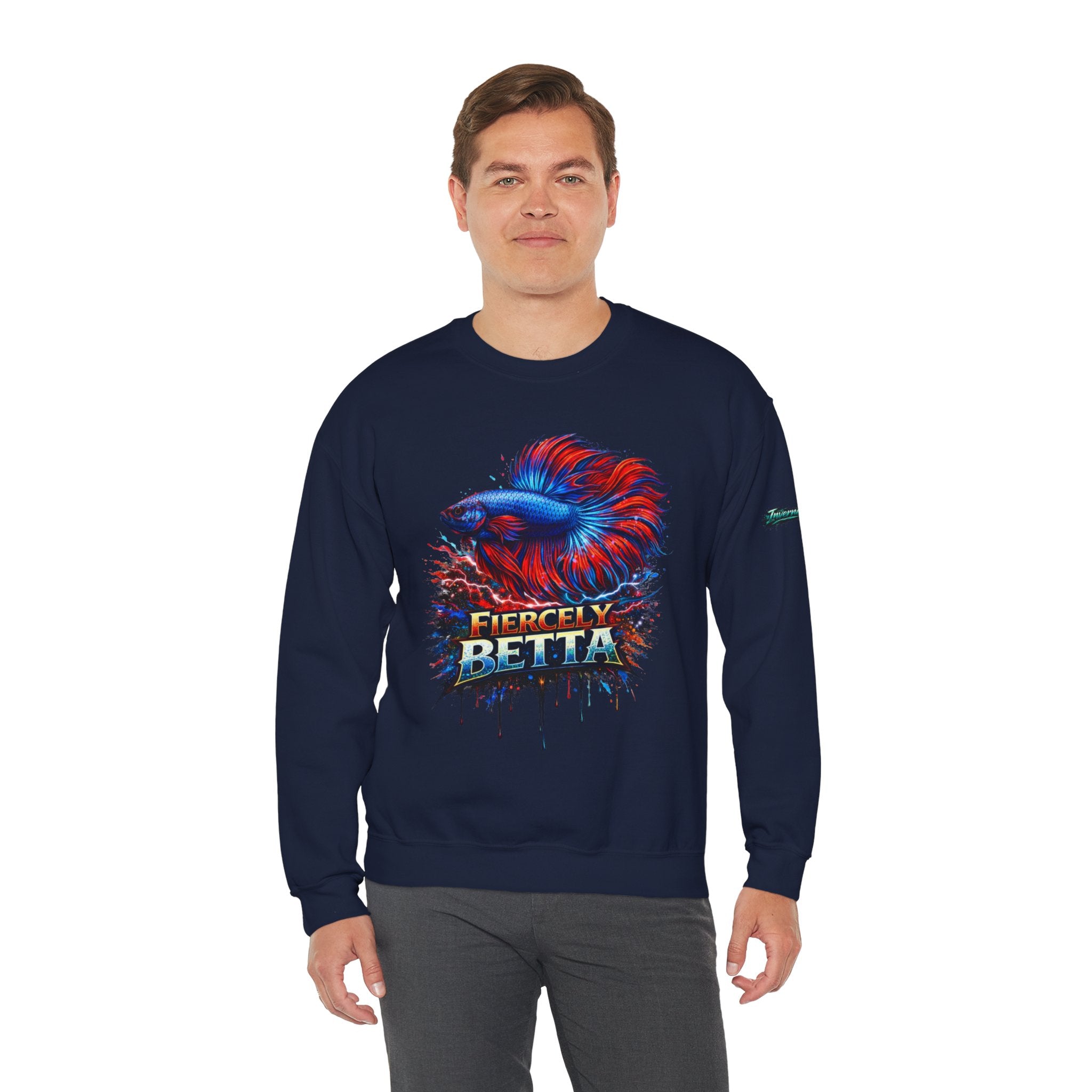 Betta Fish Crewneck Sweatshirt — "Fiercely Betta" Colorful Aquarium Graphic
