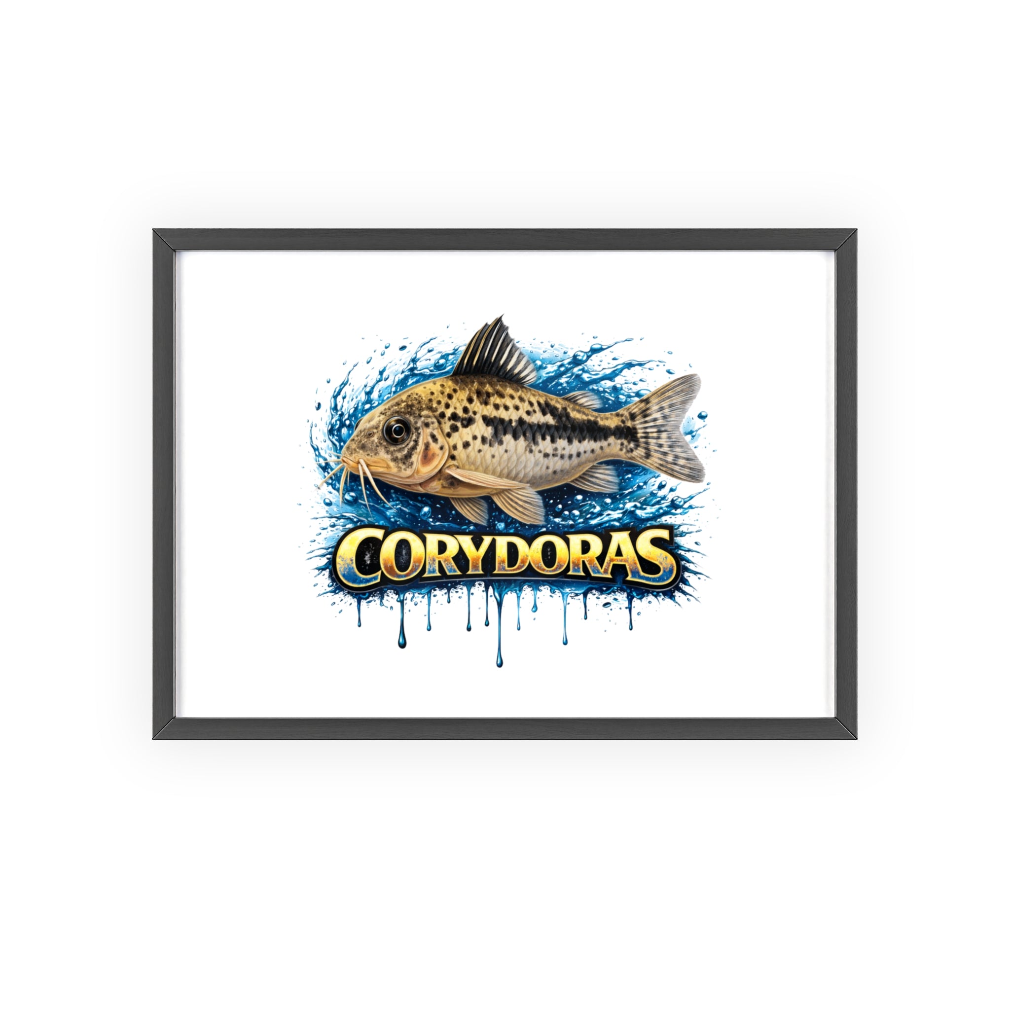 Peppered Corydoras Fish Poster with Wooden Frame — Aquarium Wall Art