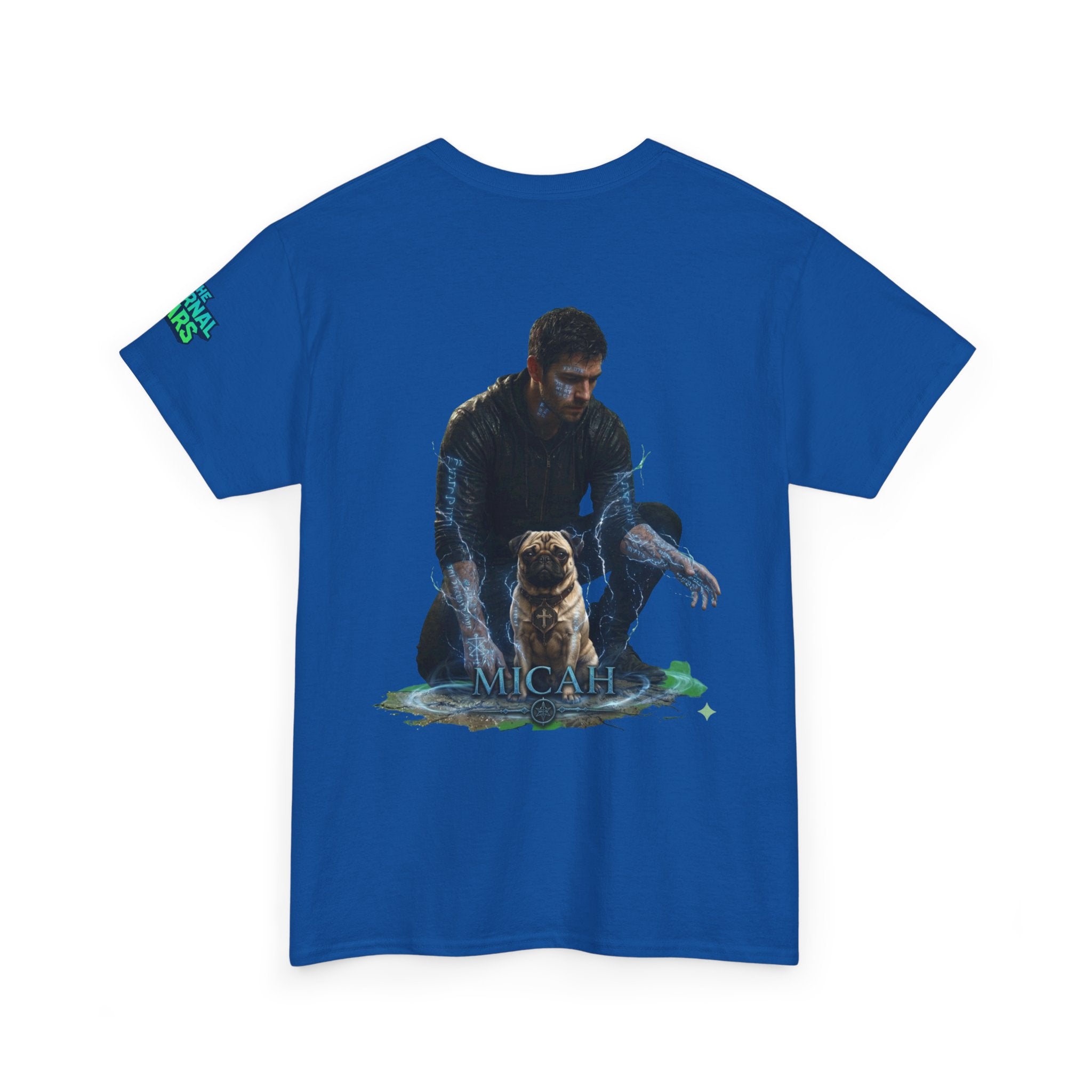 T-Shirt — Nature Warrior Graphic Tee with Man and Dog Illustration