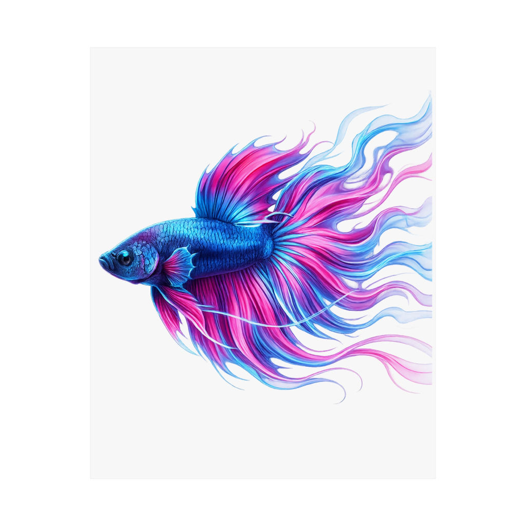 Betta Fish Art Poster — Colorful Blue & Pink Matte Vertical Wall Print