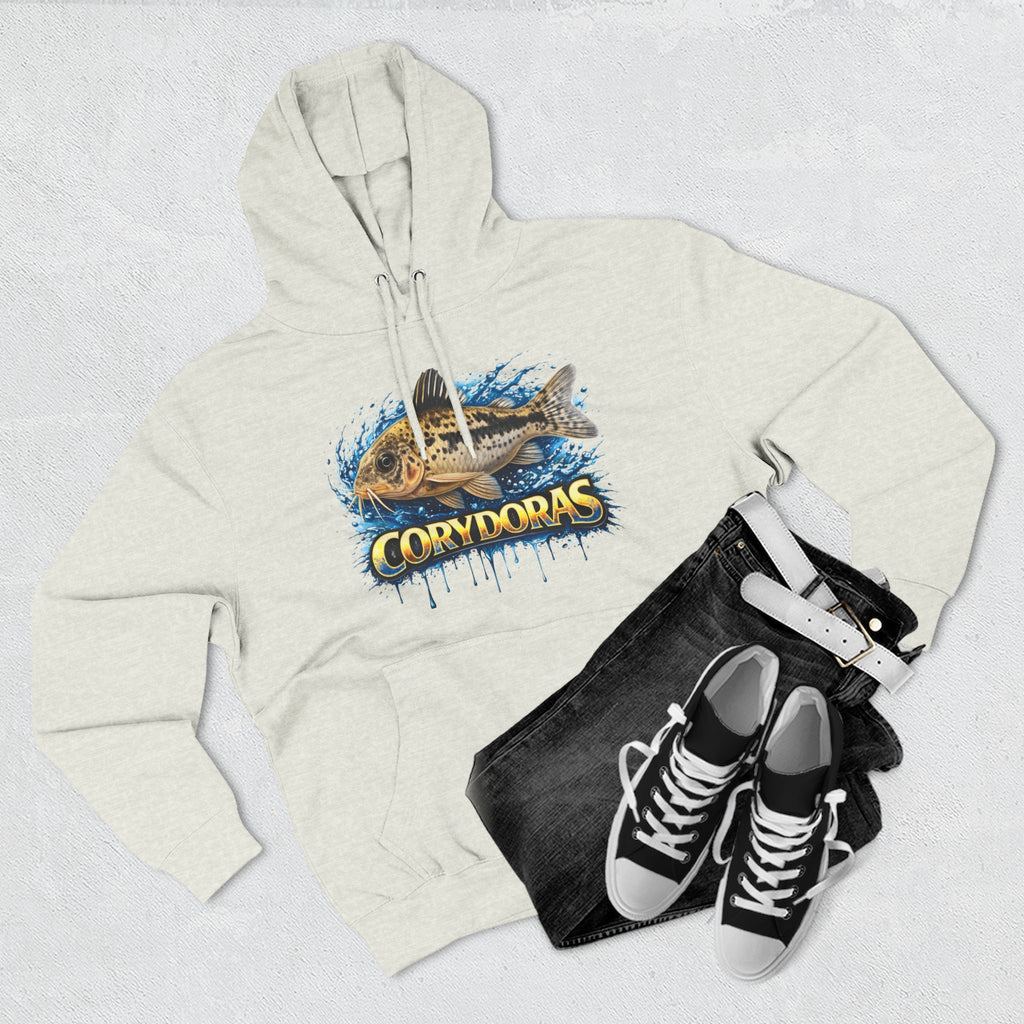 Peppered Corydoras Midweight Fleece Hoodie — Aquatic Catfish Illustration Pullover