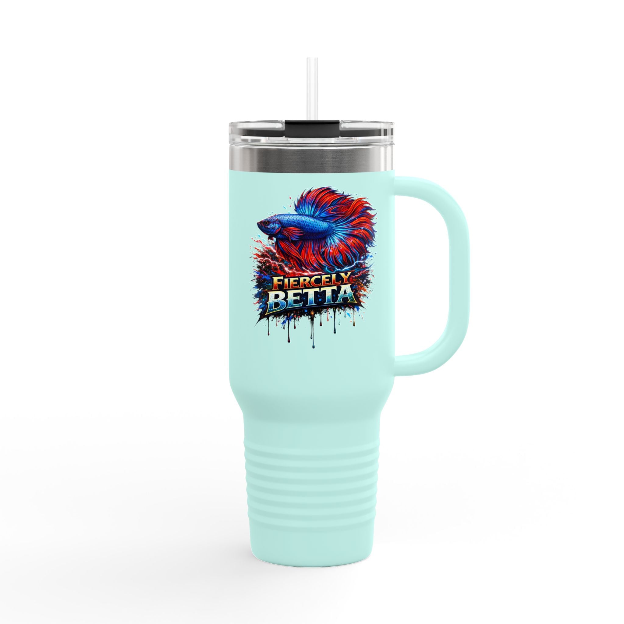 40oz Insulated Travel Mug — 'Fiercely Betta' Colorful Betta Fish Design