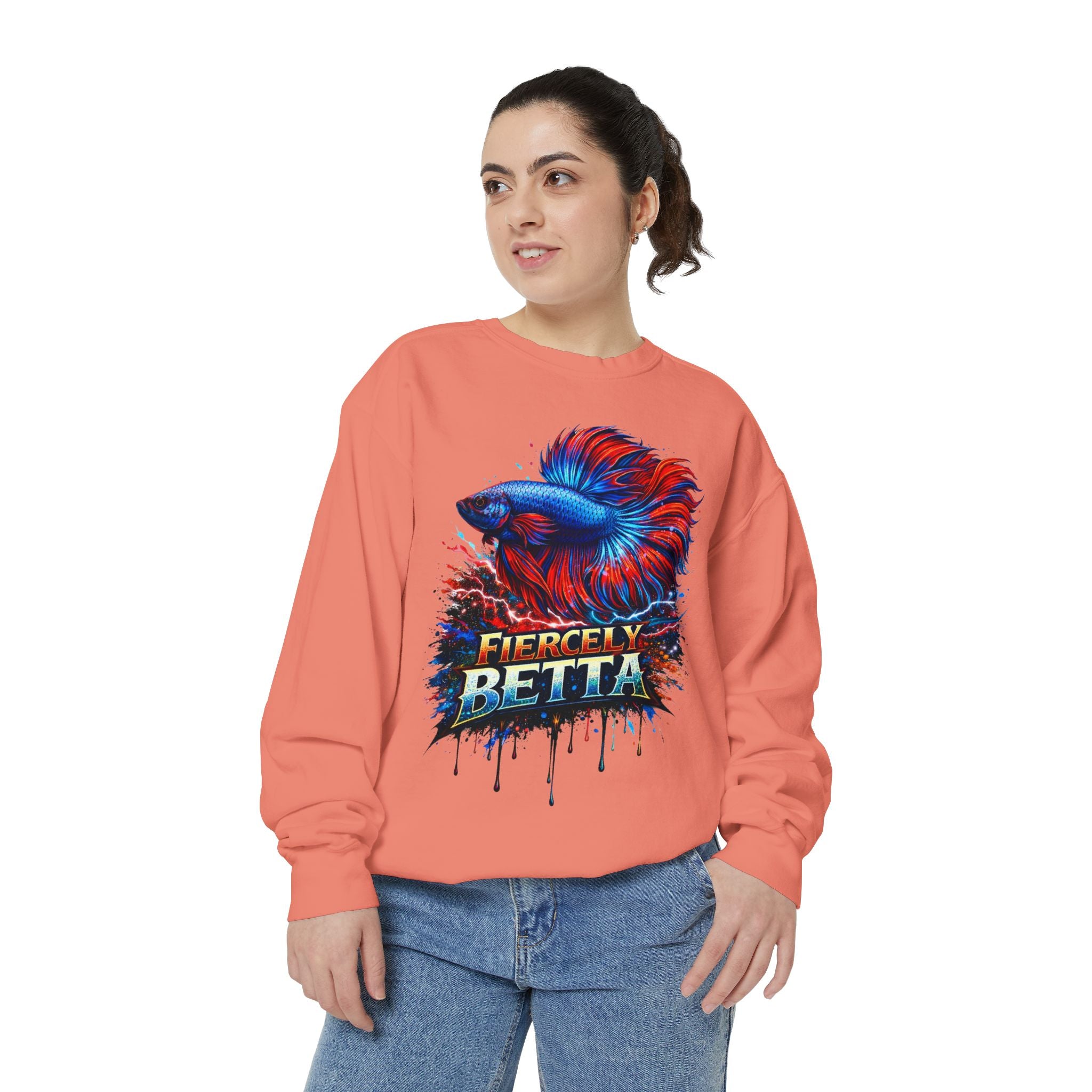 Betta Fish Sweatshirt — "Fiercely Betta" Colorful Aquarium Crewneck
