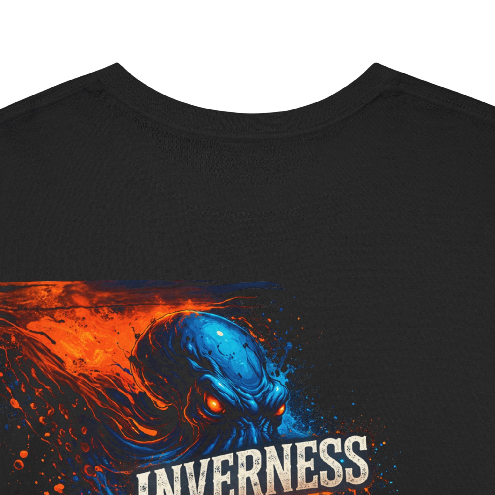 Inverness Ink Graphic Tee — Bold Blue & Orange Splash Backprint