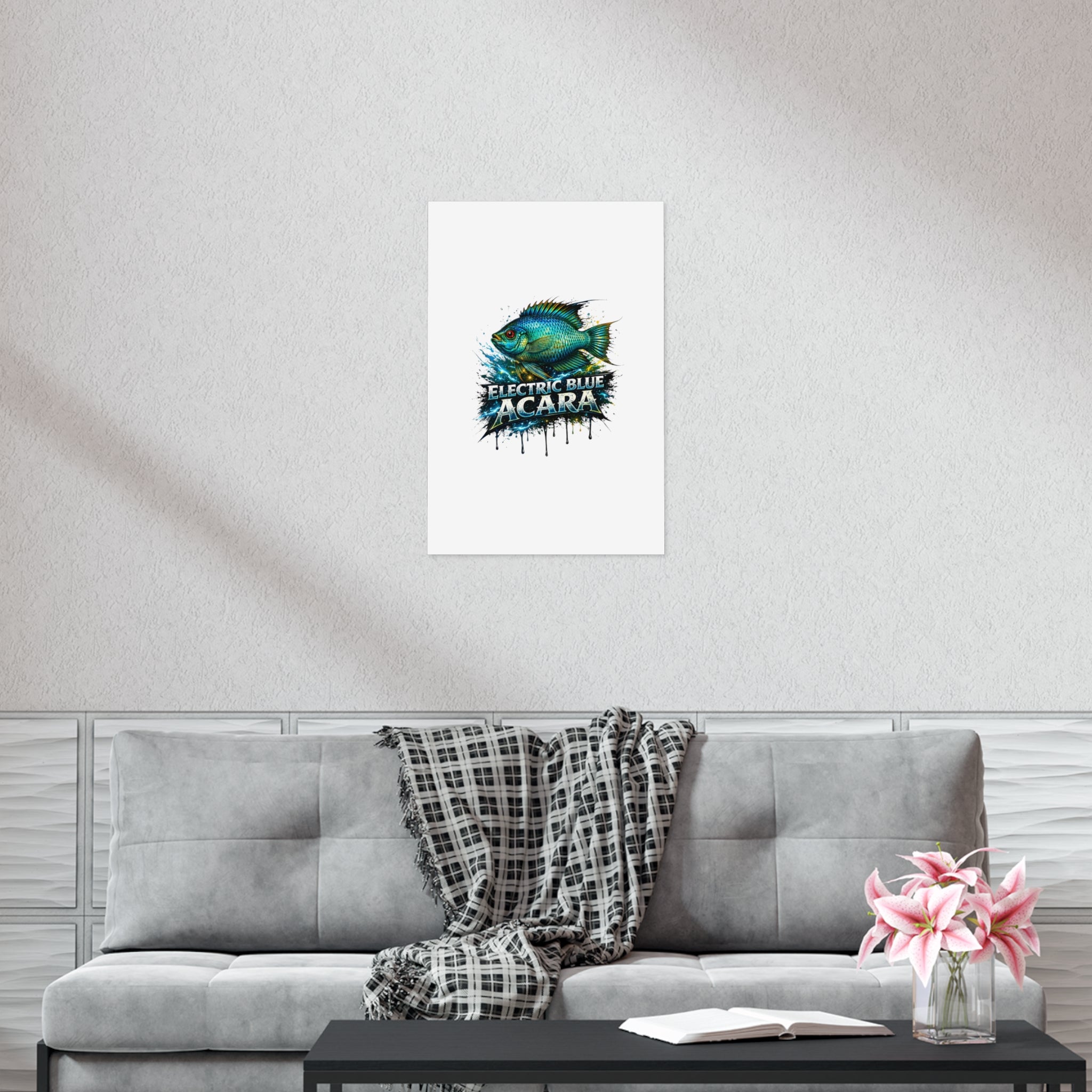 Electric Blue Acara Fish Poster — Vibrant Aquarium Wall Art