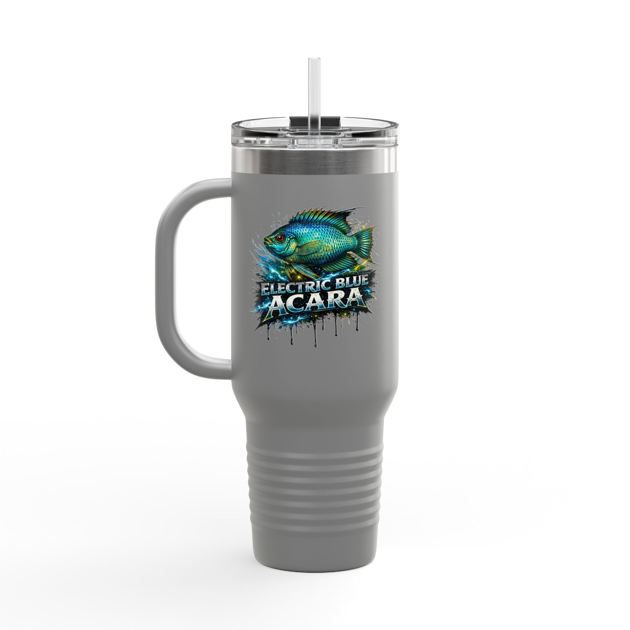 40oz Insulated Travel Mug - 'Electric Blue Acara' Fish Graphic, Leak-Resistant Tumbler for Aquarium Enthusiasts