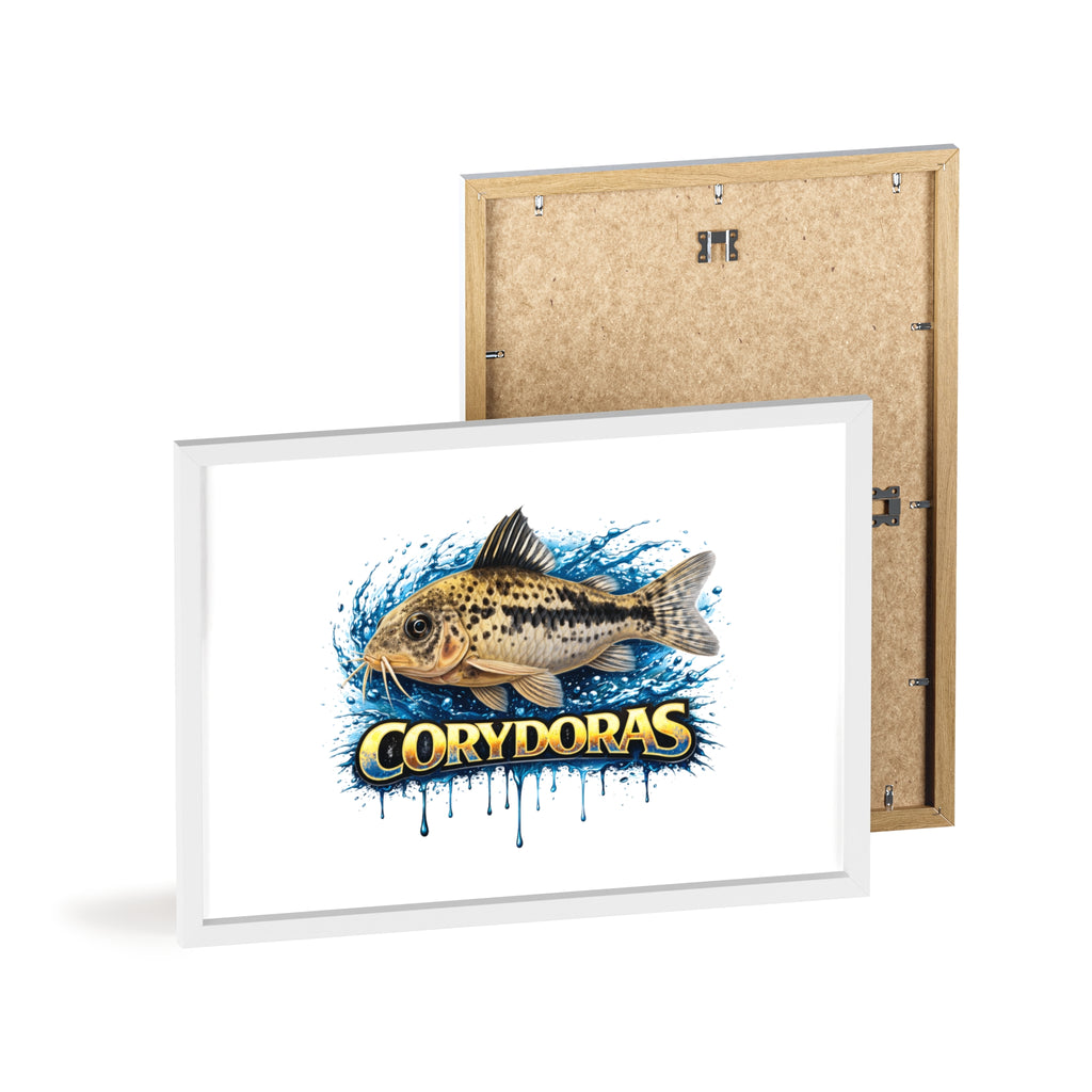 Peppered Corydoras Fish Poster with Wooden Frame — Aquarium Wall Art