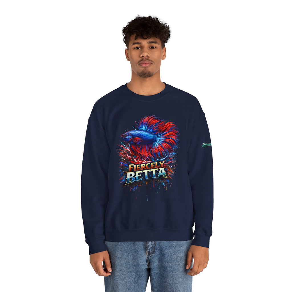 Betta Fish Crewneck Sweatshirt — "Fiercely Betta" Colorful Aquarium Graphic