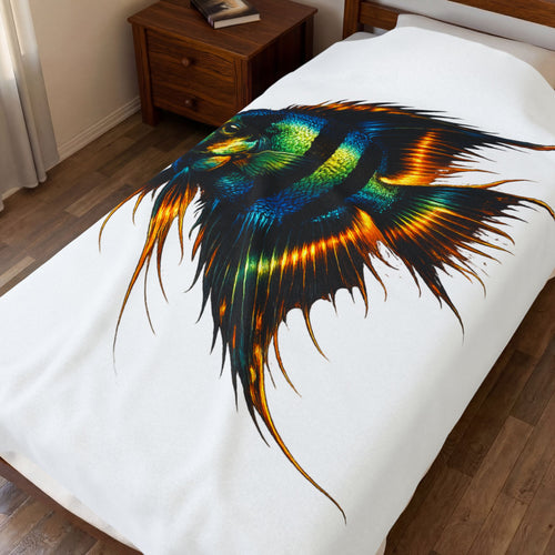 Angelfish Art Velveteen Plush Blanket — Tropical Aquarium Fish Throw