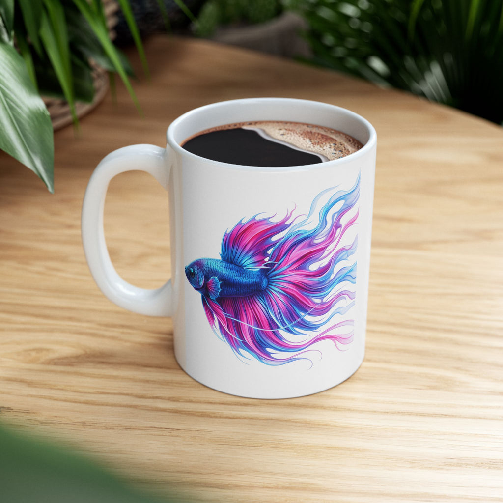 Colorful Betta Fish Ceramic Mug — Vibrant Aquatic Art Coffee Cup (11oz, 15oz)
