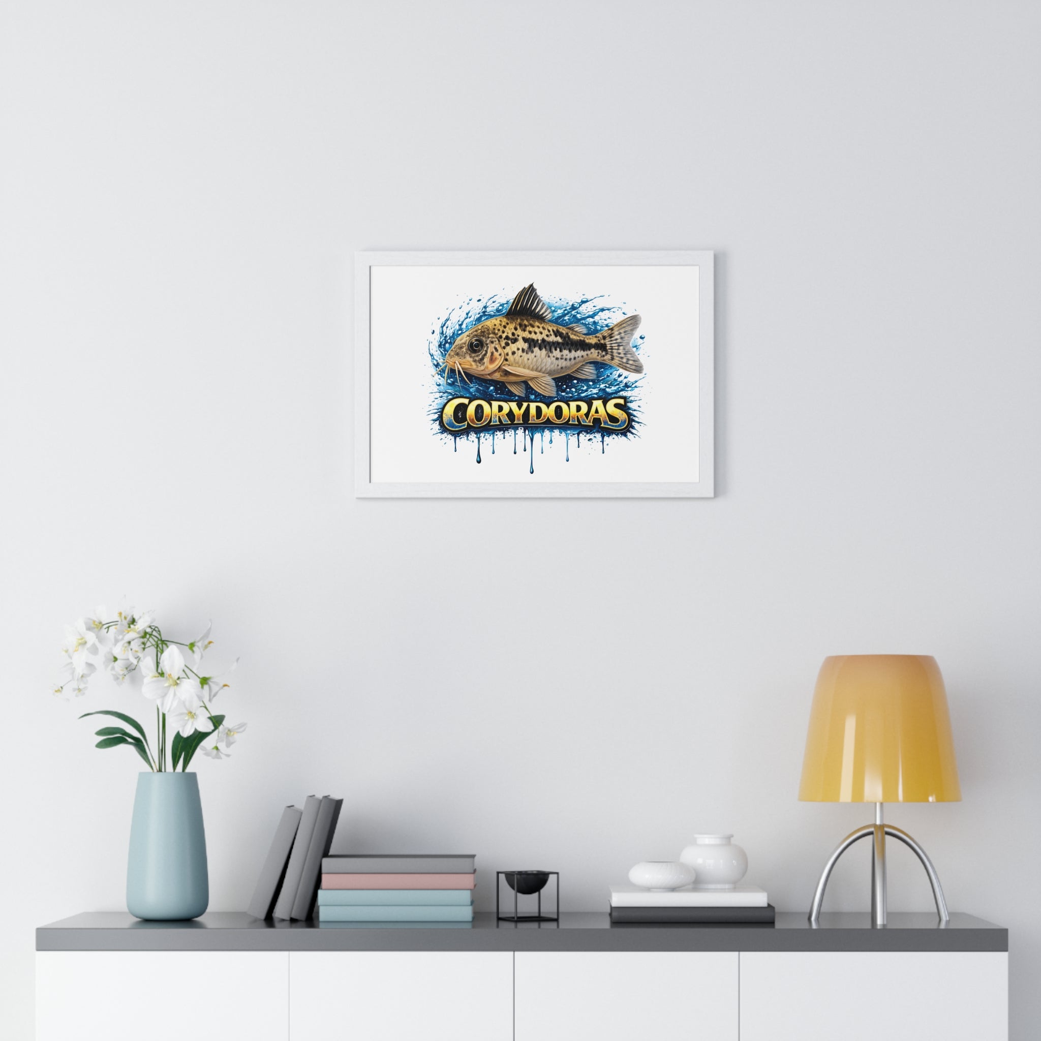 Peppered Corydoras Fish Framed Poster — Aquarium Wall Art