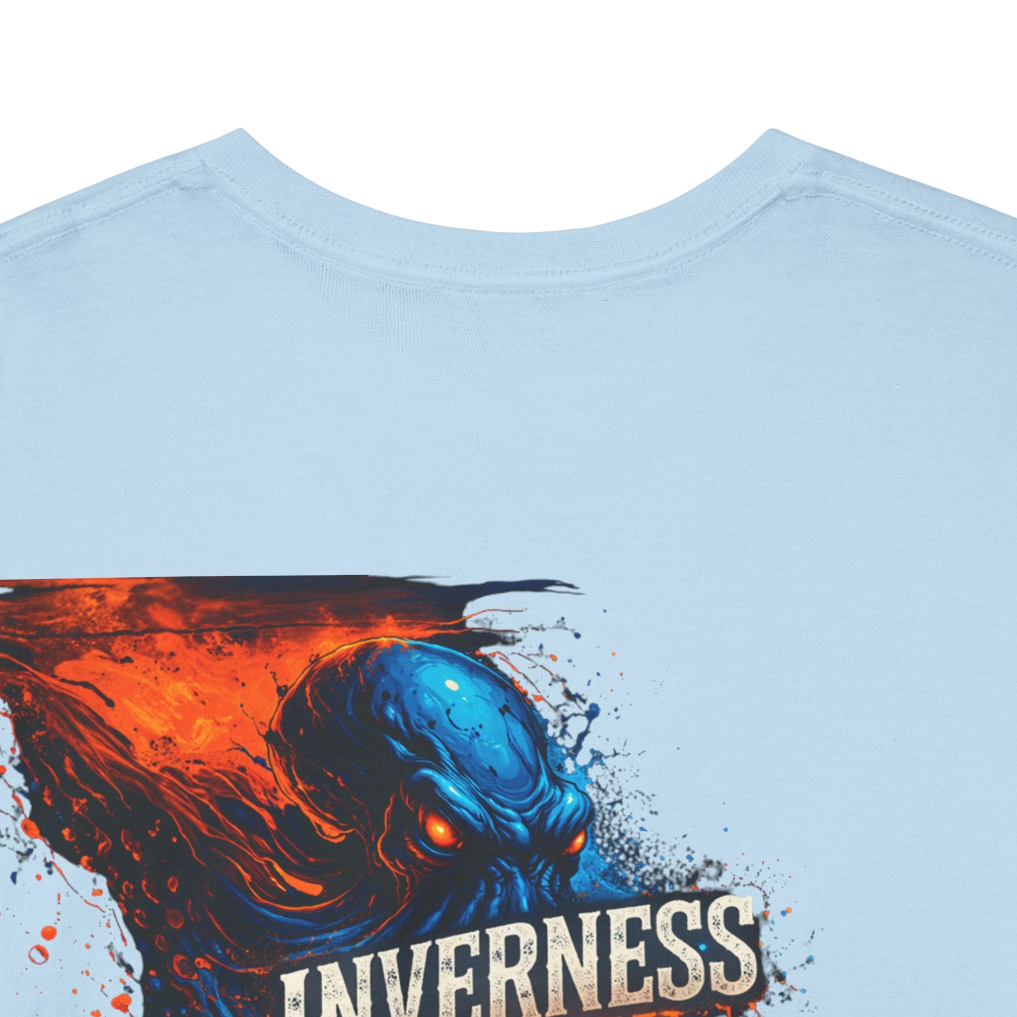 Inverness Ink Graphic Tee — Bold Blue & Orange Splash Backprint