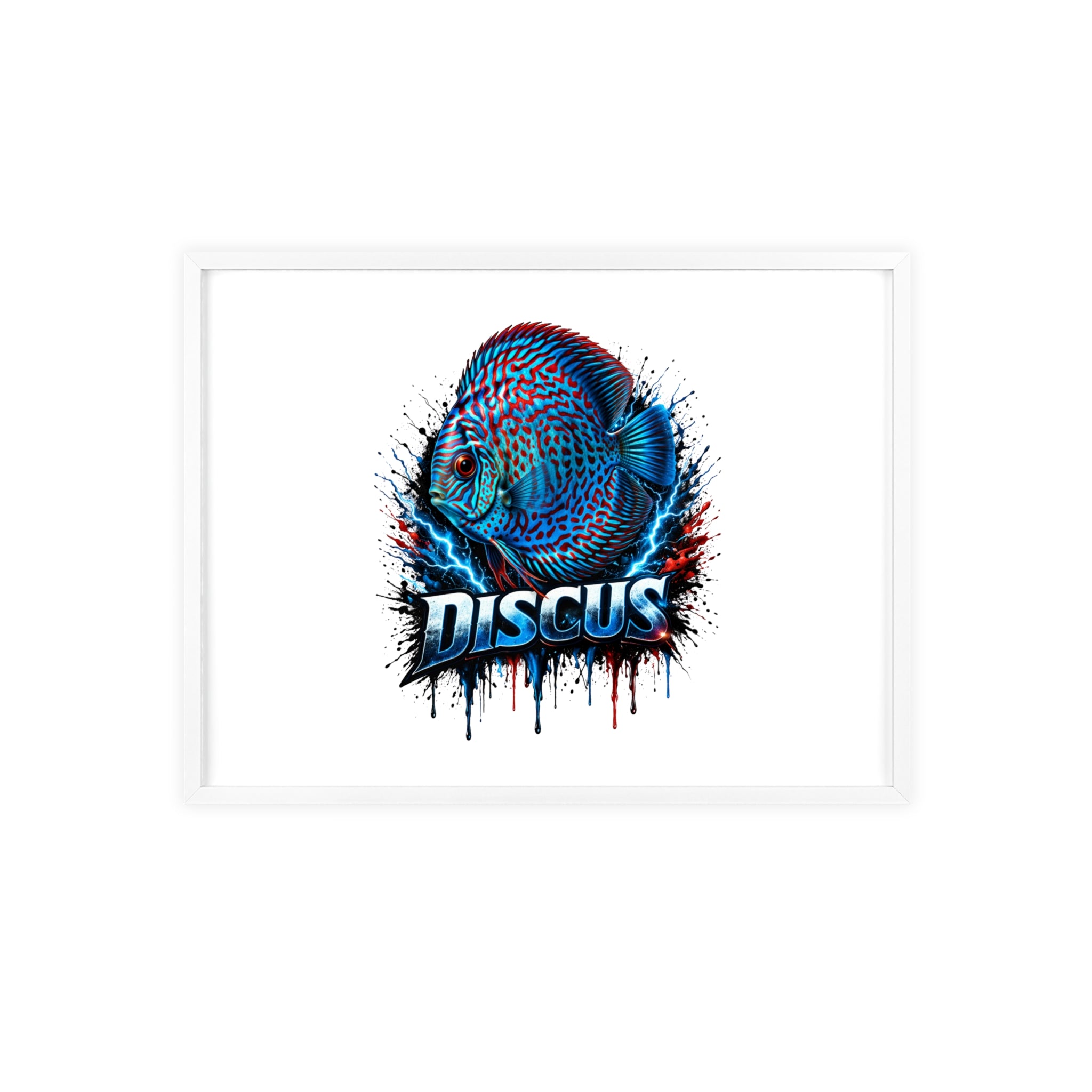Discus Fish Poster with Wooden Frame — Colorful Aquarium Art Print
