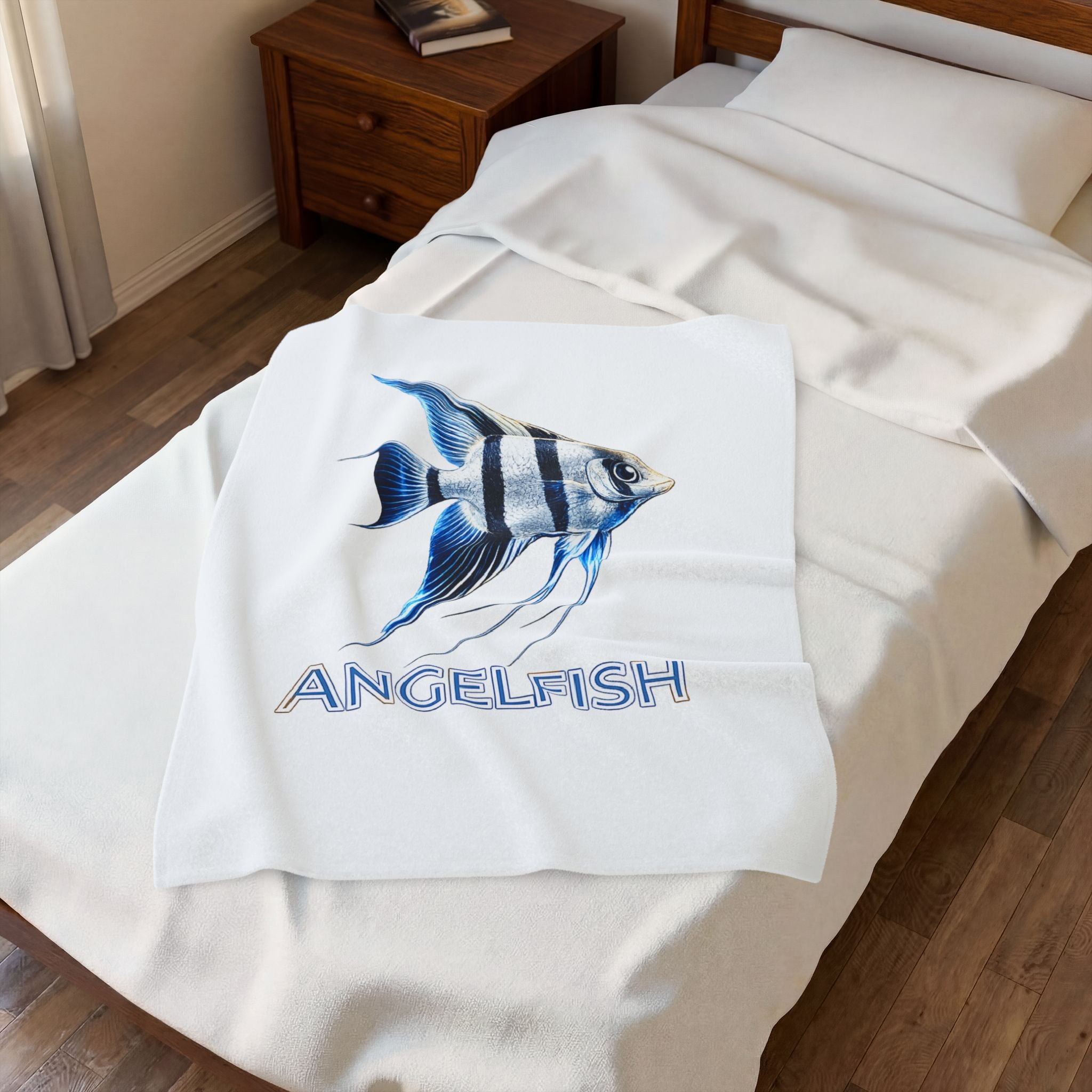 Angelfish Velveteen Plush Blanket — Blue Tropical Fish Throw for Aquarium Lovers