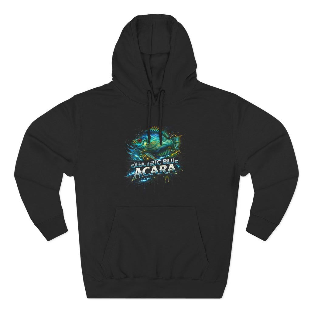 Electric Blue Acara Hoodie — Colorful Aquarium Fish Graphic Fleece Pullover