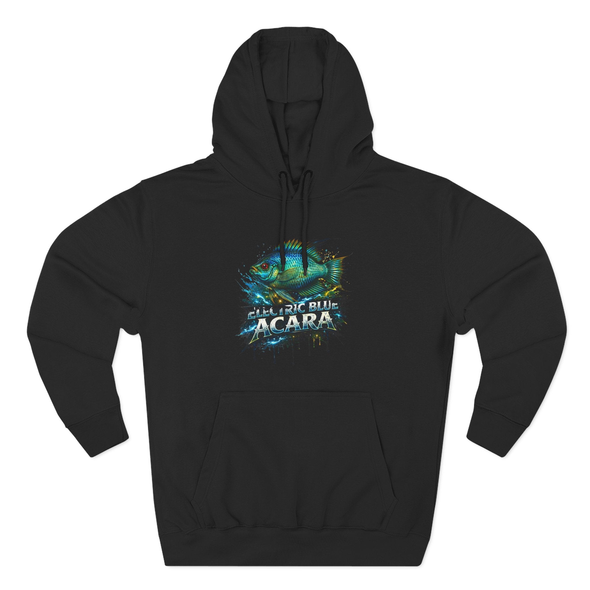 Electric Blue Acara Hoodie — Colorful Aquarium Fish Graphic Fleece Pullover
