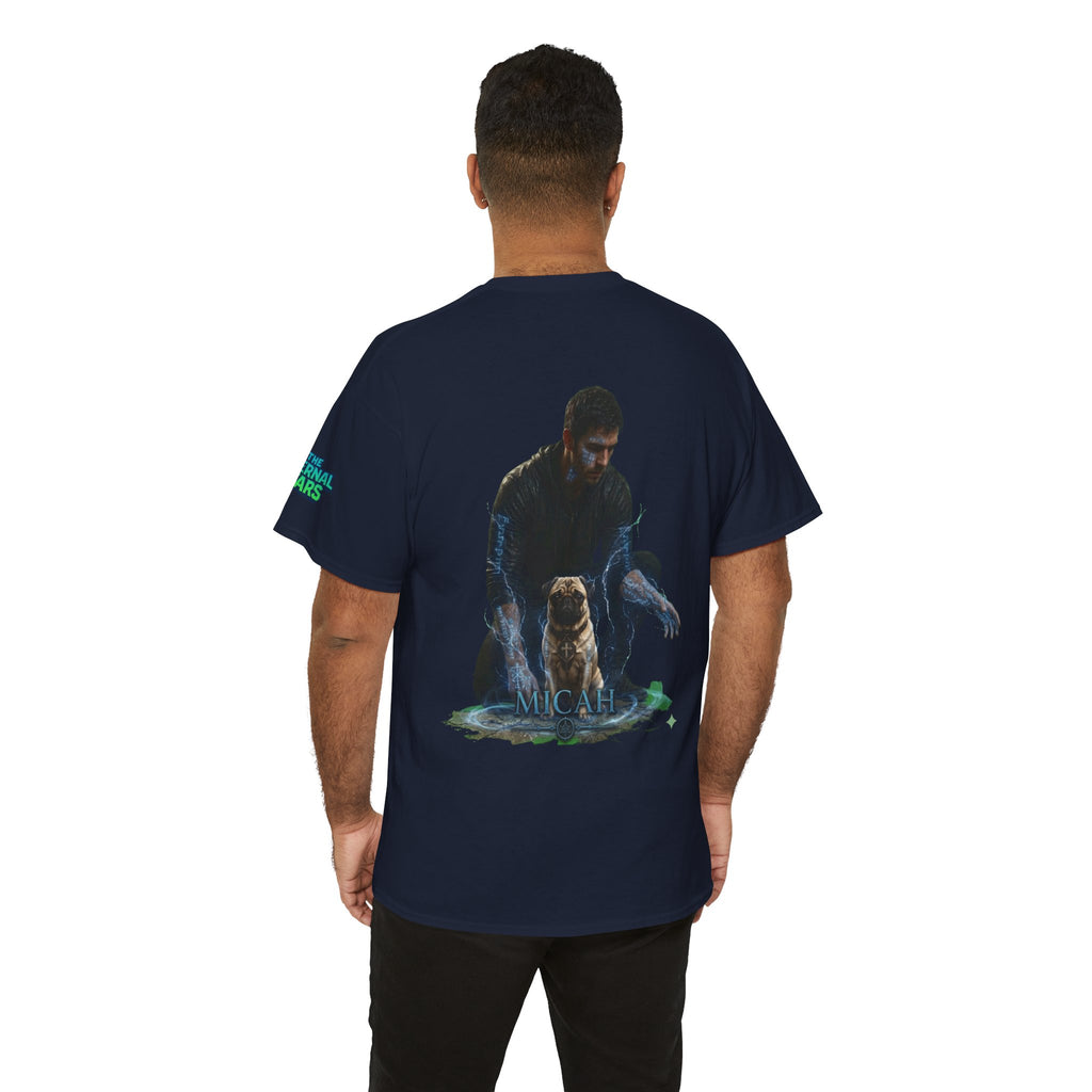 T-Shirt — Nature Warrior Graphic Tee with Man and Dog Illustration