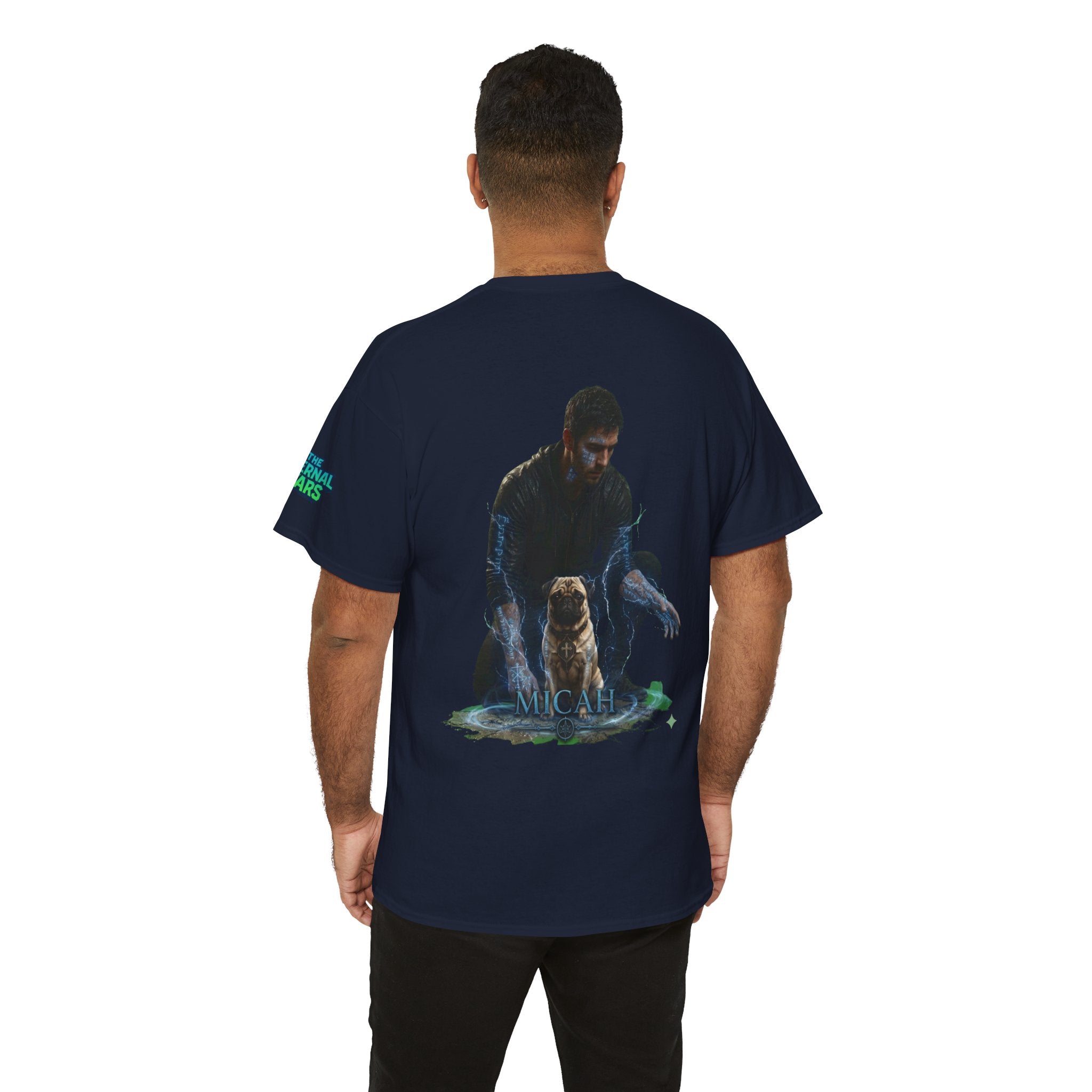 T-Shirt — Nature Warrior Graphic Tee with Man and Dog Illustration