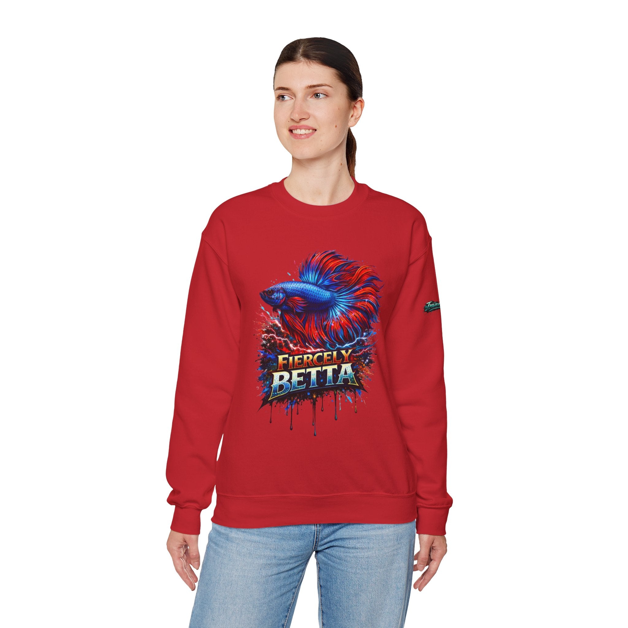 Betta Fish Crewneck Sweatshirt — "Fiercely Betta" Colorful Aquarium Graphic