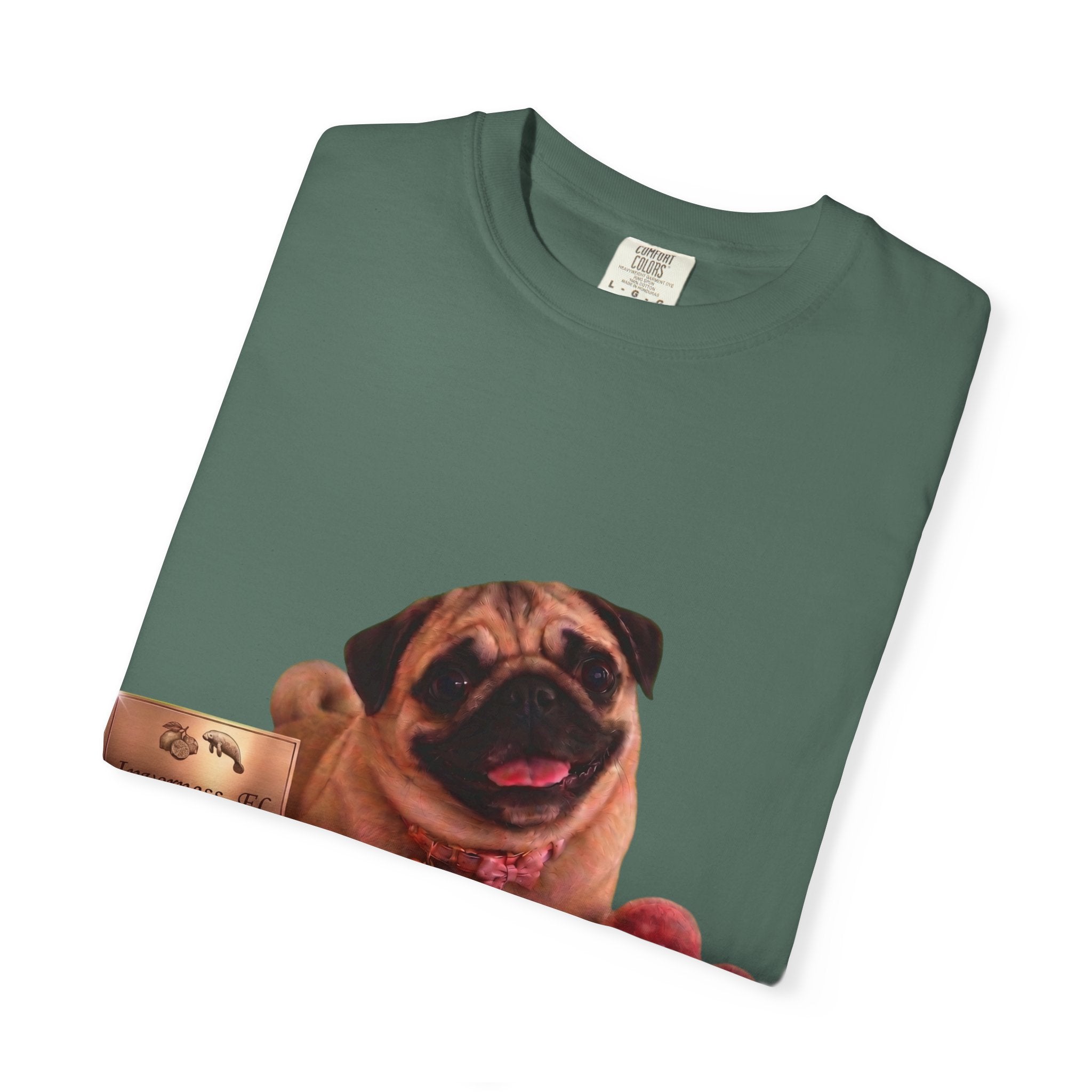 Pug Pet Portrait T-Shirt — Personalized "MIA" Dog Design