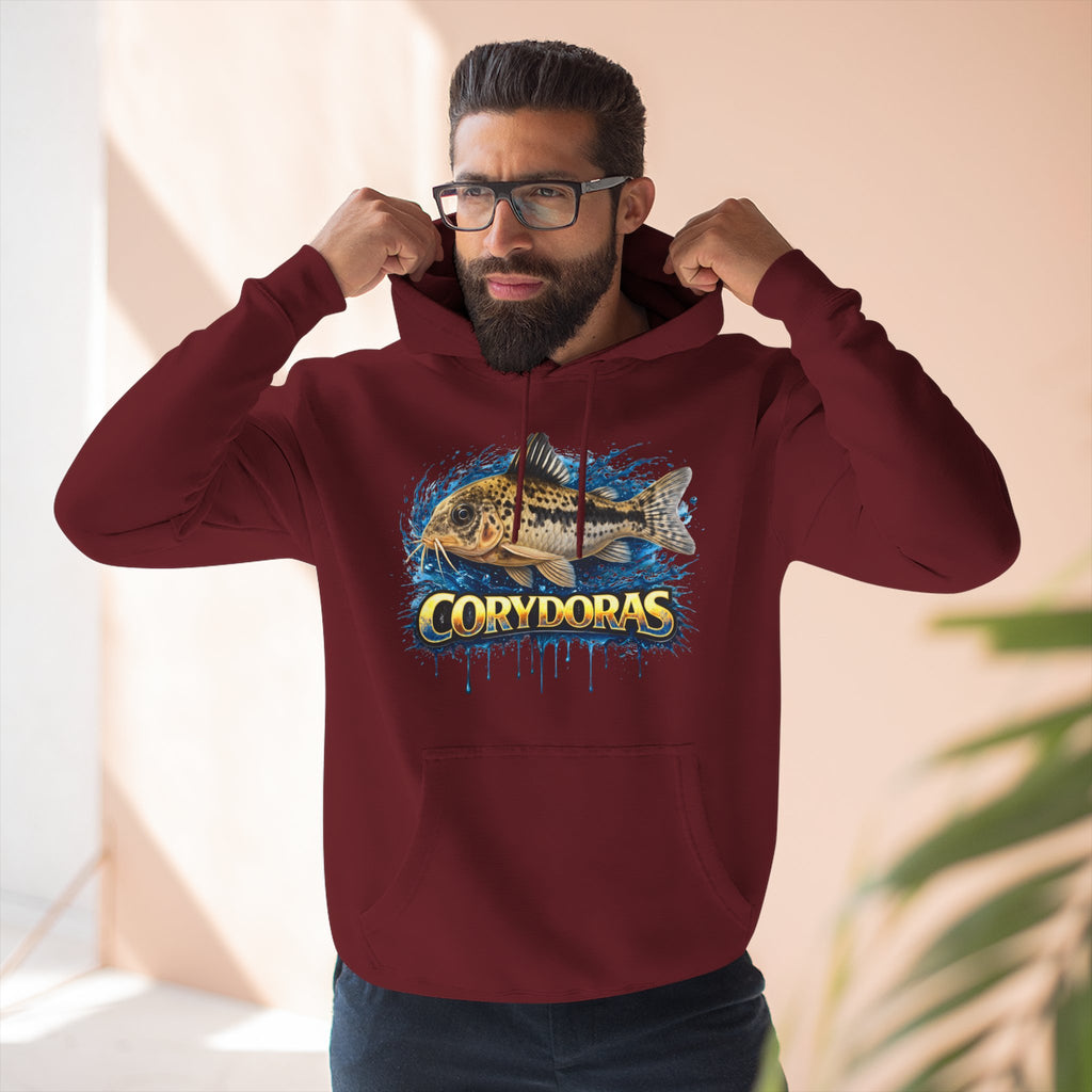 Peppered Corydoras Midweight Fleece Hoodie — Aquatic Catfish Illustration Pullover