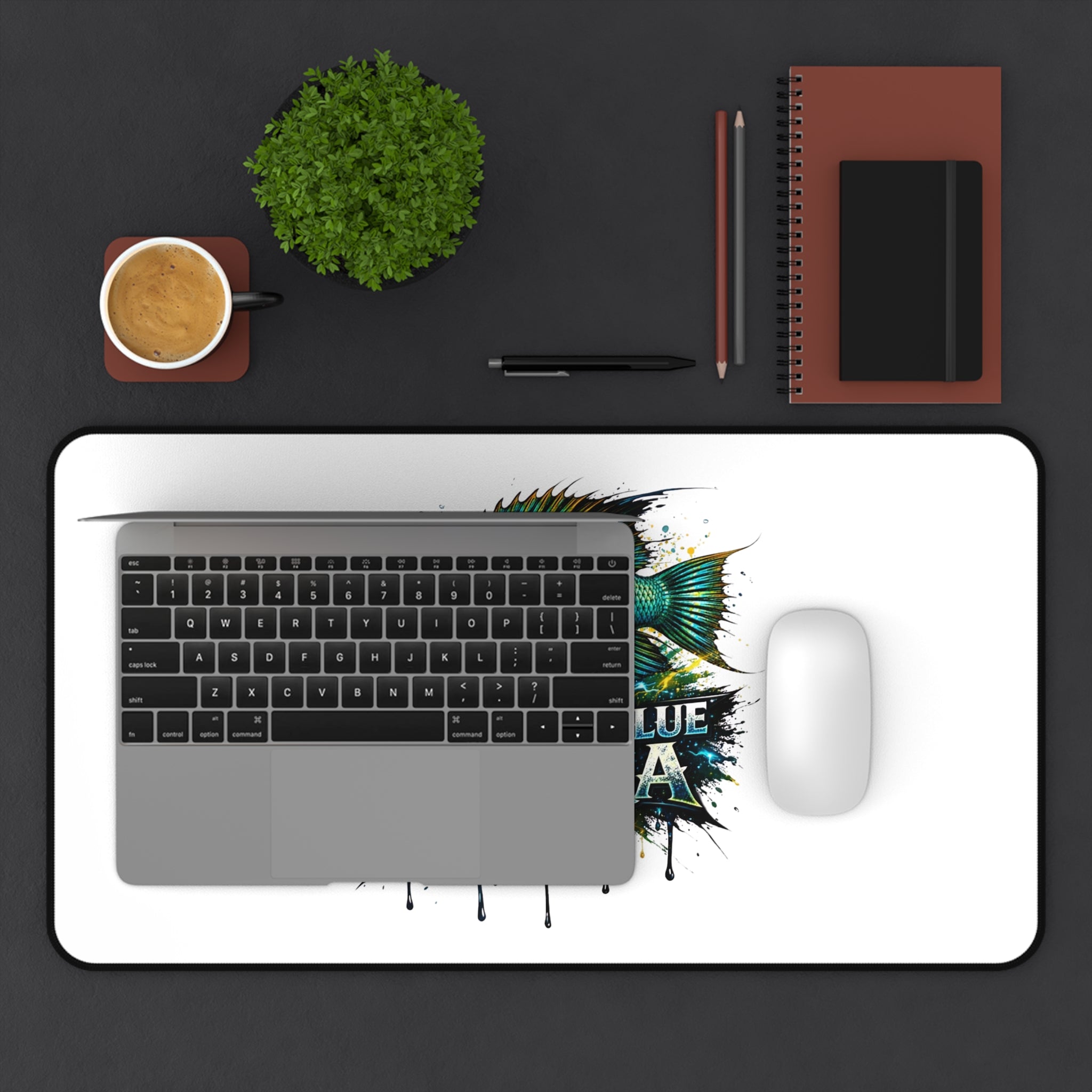 Electric Blue Acara Desk Mat — Vibrant Fish Gaming/Workstation Mousepad