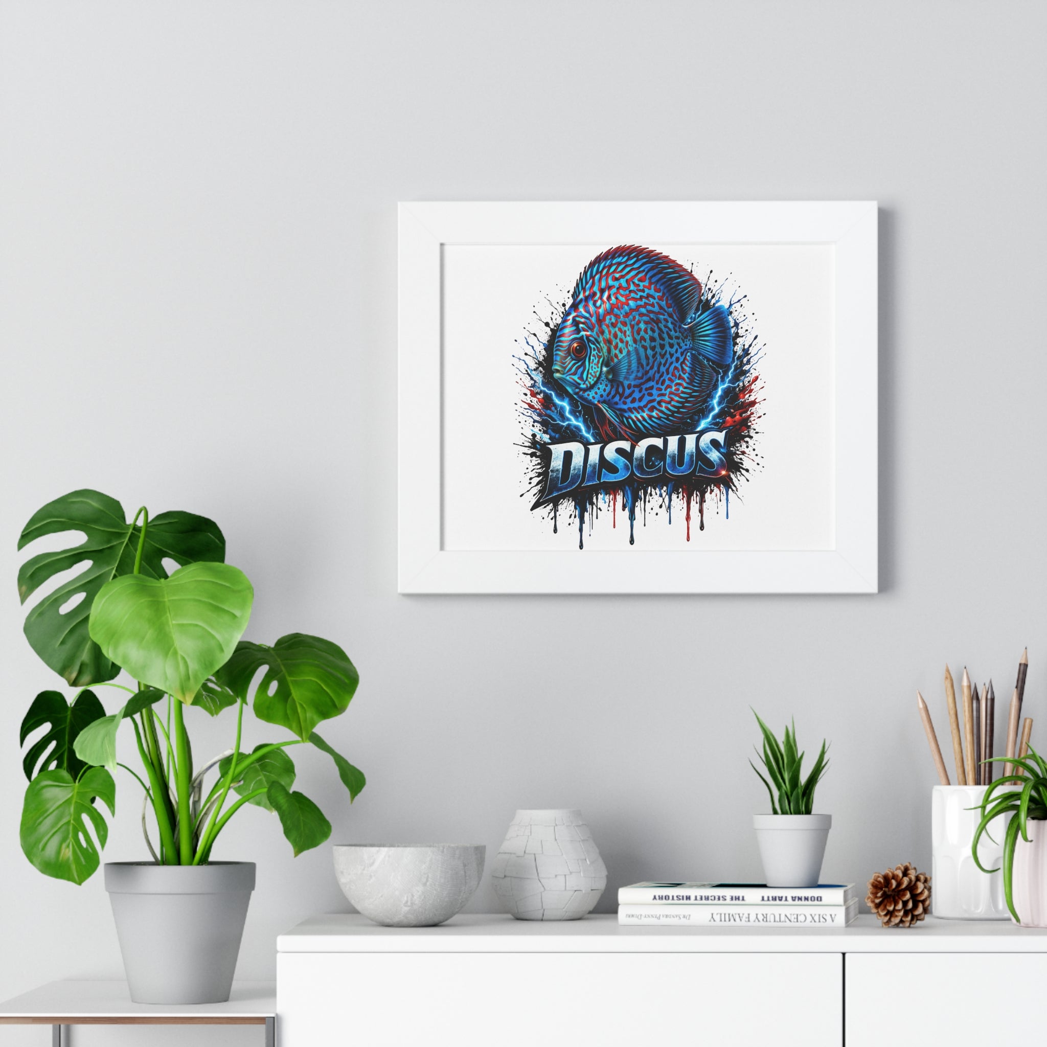 Discus Fish Wall Art — Framed Horizontal Poster with Bold Aquatic Splash Design