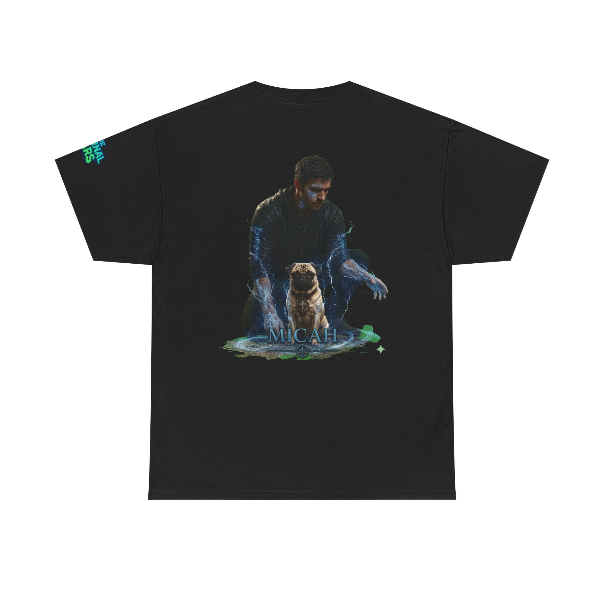T-Shirt — Nature Warrior Graphic Tee with Man and Dog Illustration