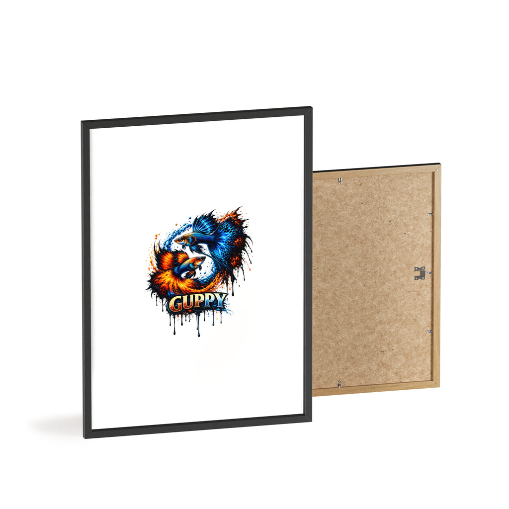 Guppy Fish Art Poster with Wooden Frame — Colorful Koi-Style Aquarium Print