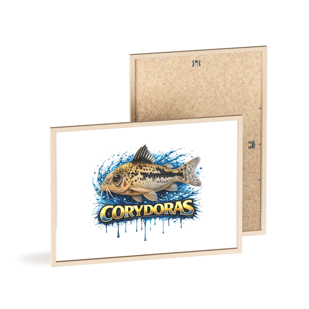 Peppered Corydoras Fish Poster with Wooden Frame — Aquarium Wall Art
