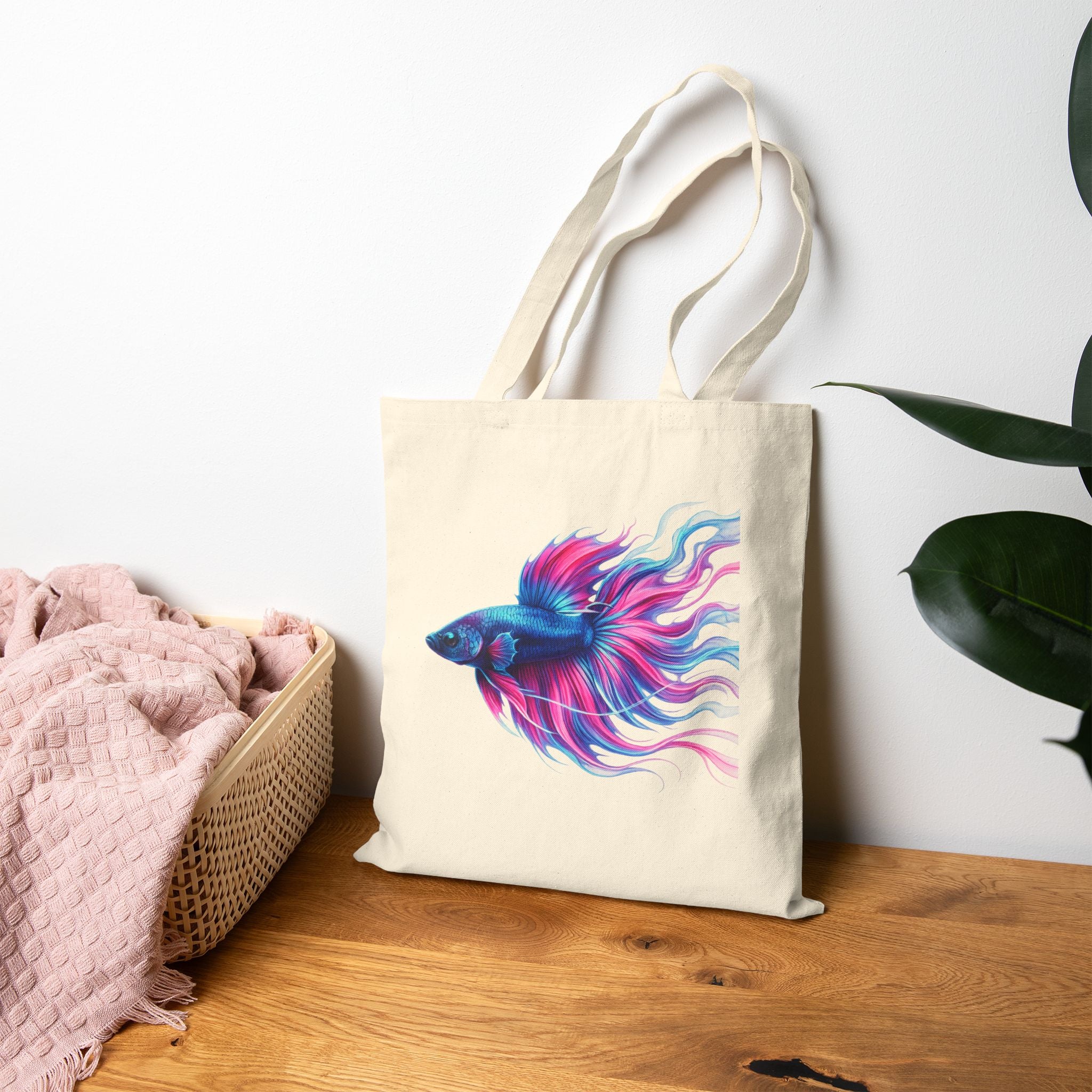 Canvas Tote Bag — Vibrant Betta Fish Art Tote