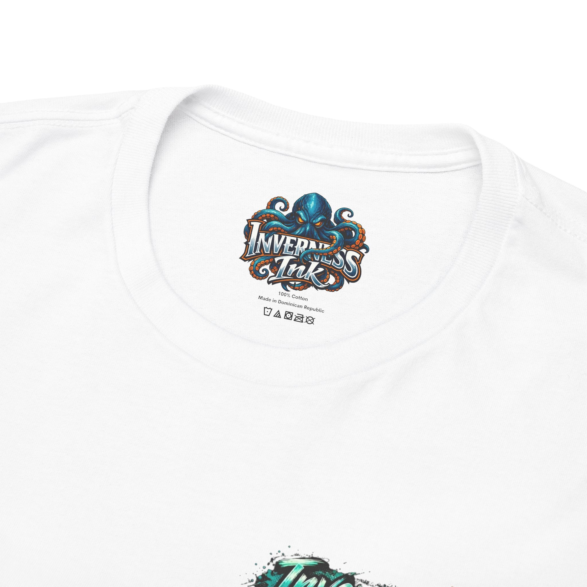 Inverness Ink Graphic Tee — Bold Blue & Orange Splash Backprint