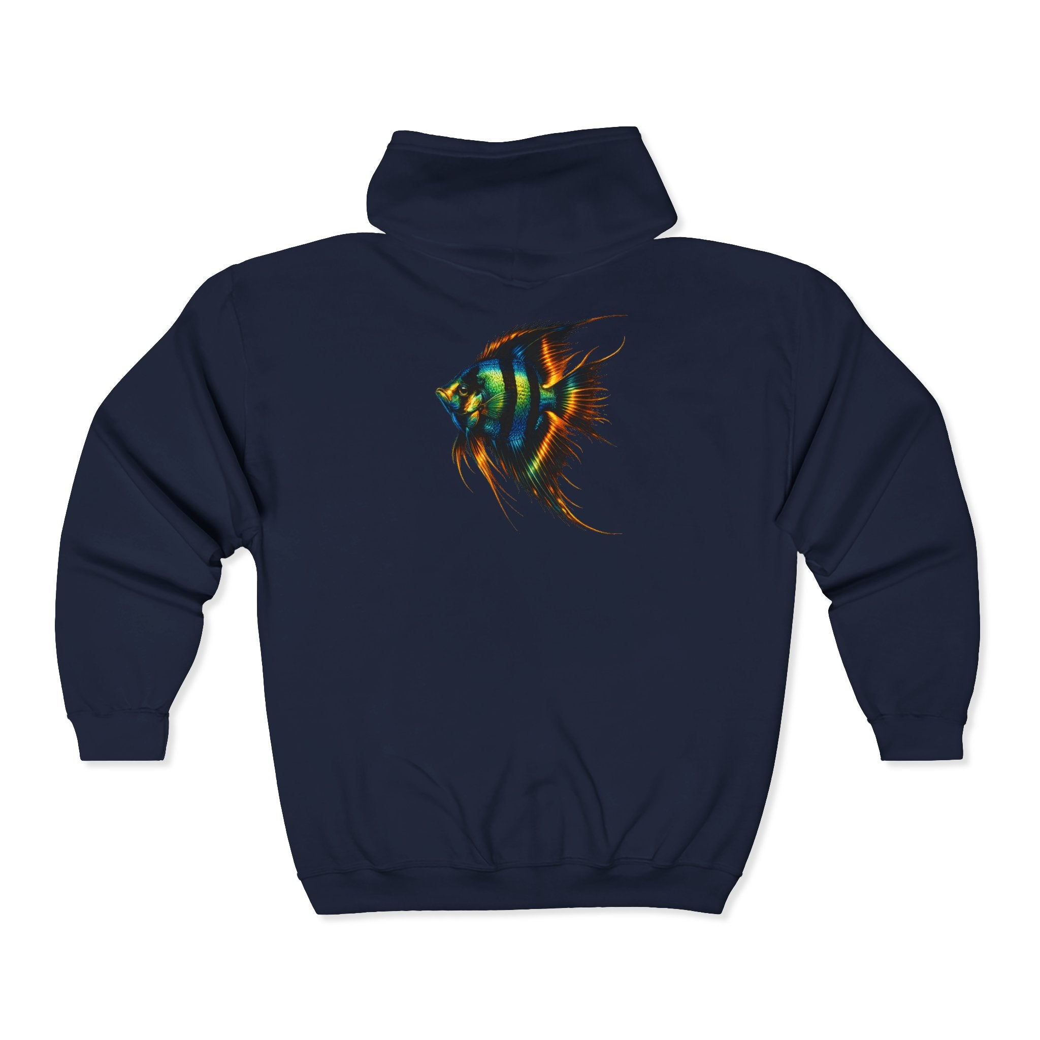 Angelfish Neon Art Zip Hoodie – Colorful Aquarium Fish Back Print