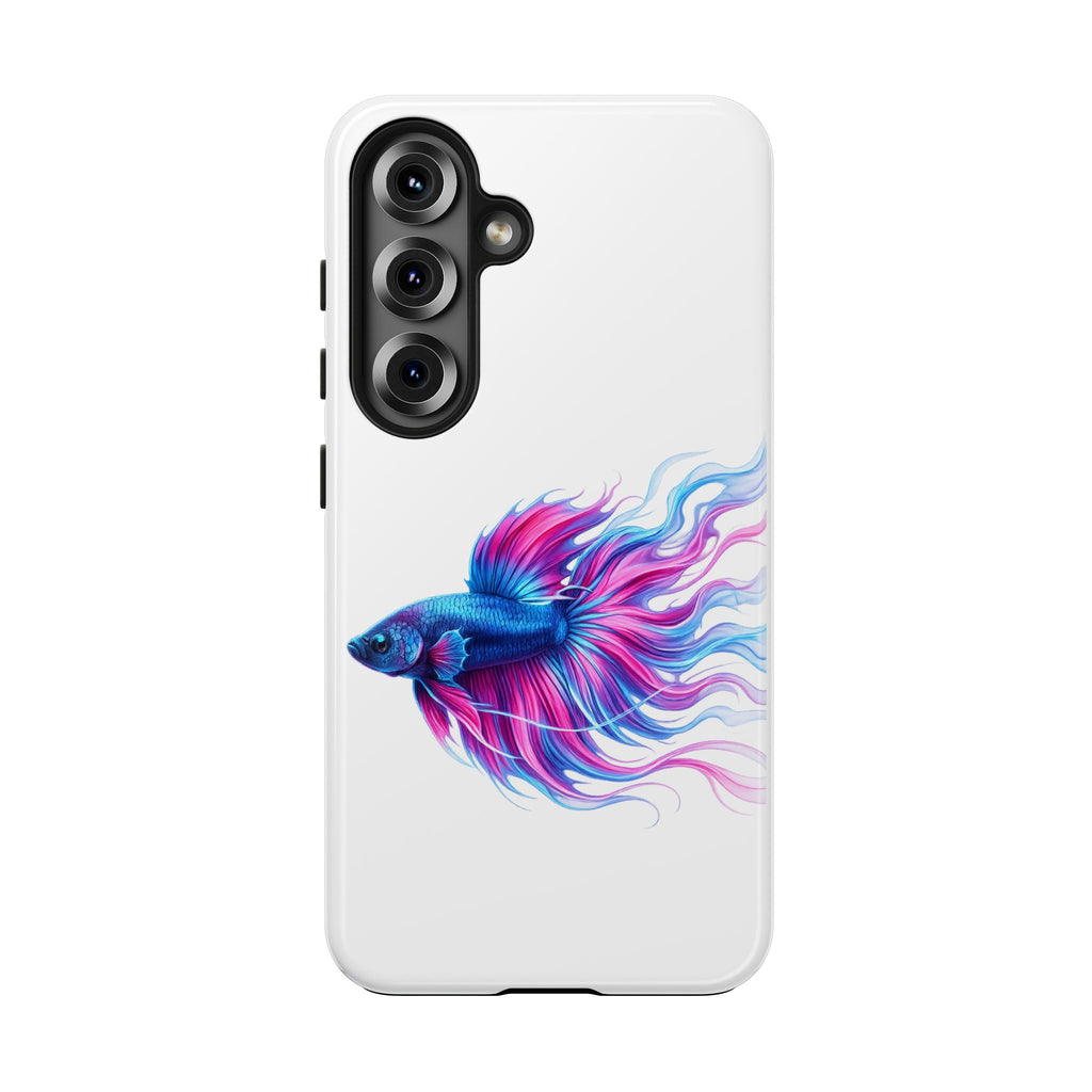 Betta Fish Tough Phone Case — Colorful Blue & Pink Aquarium Art
