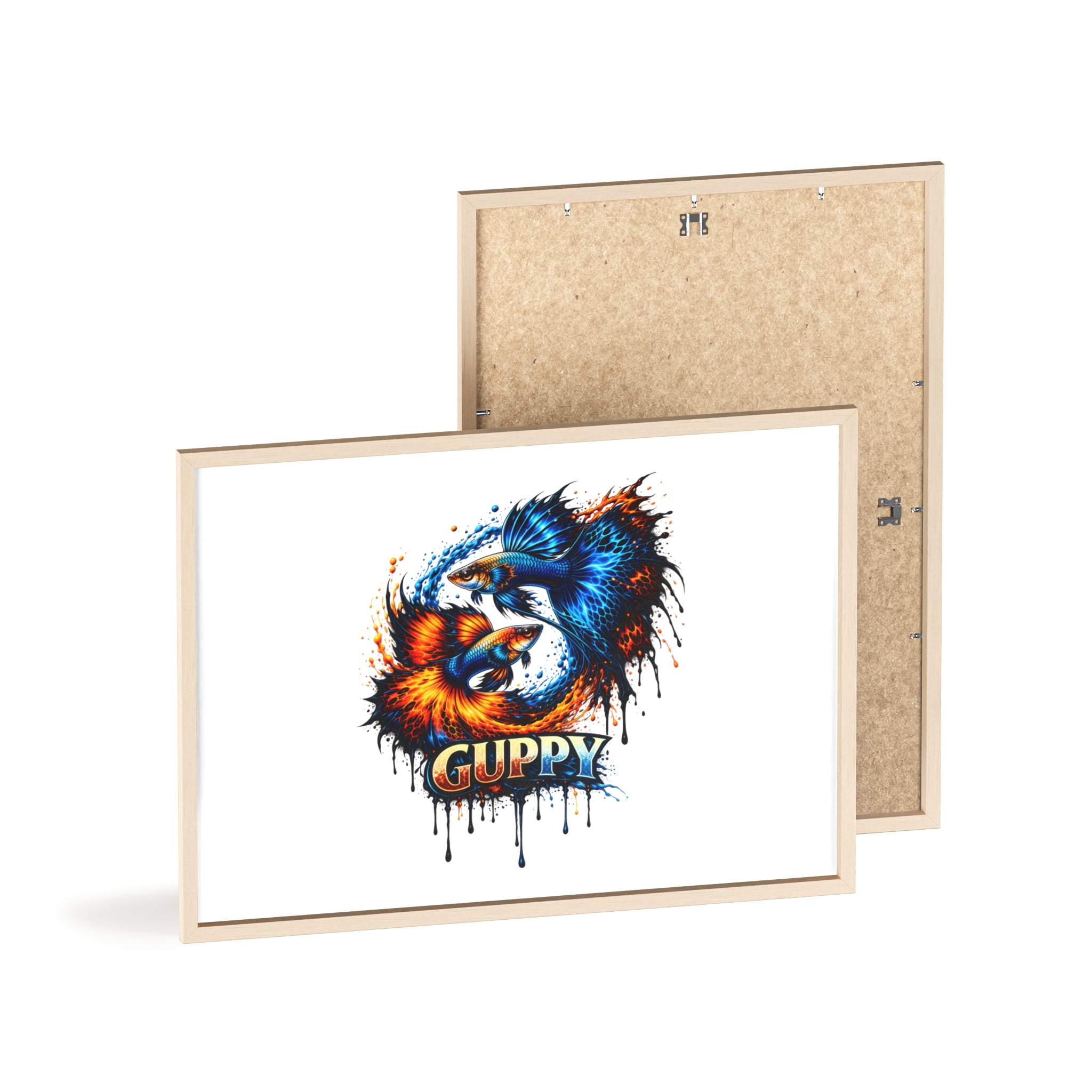 Guppy Fish Art Poster with Wooden Frame — Colorful Koi-Style Aquarium Print