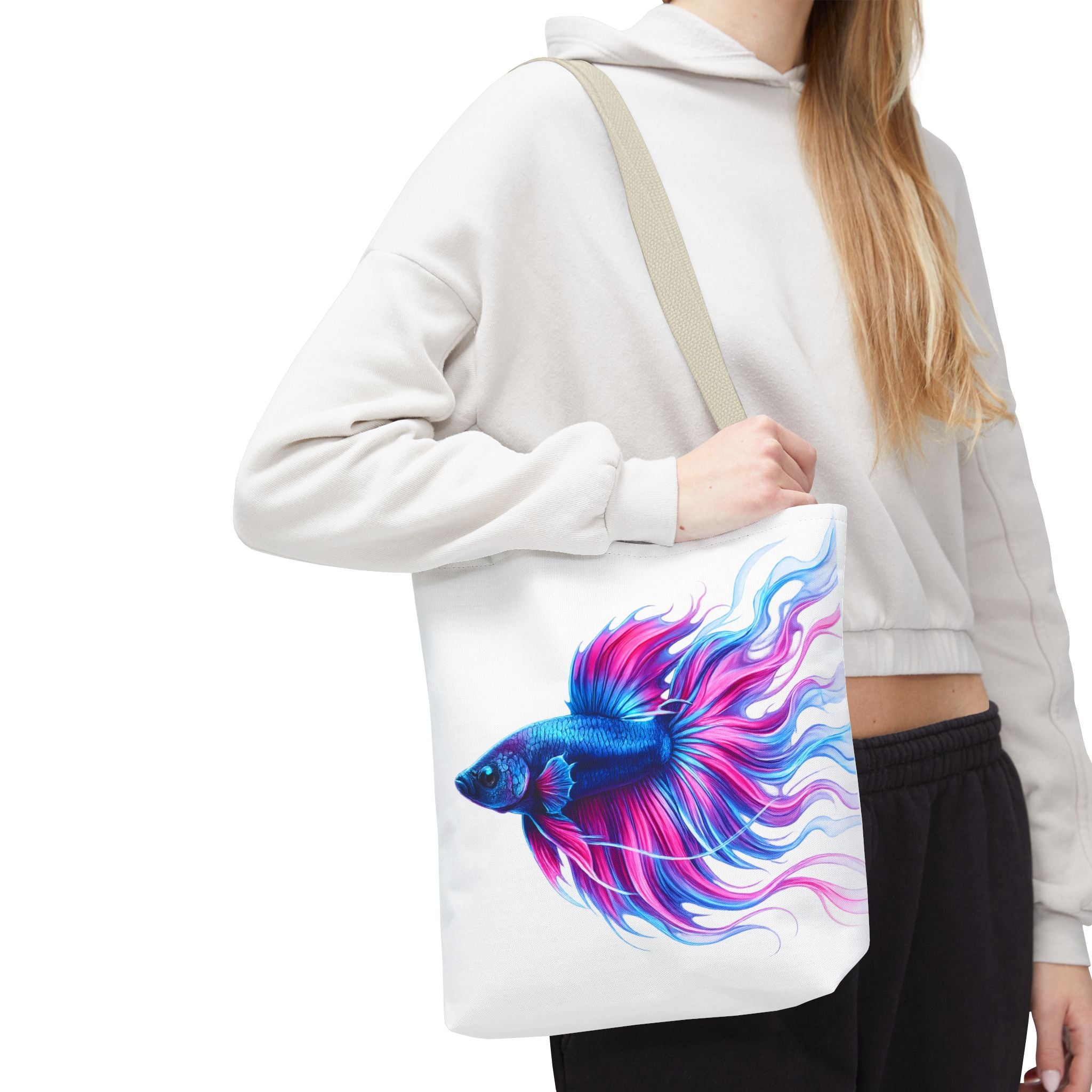 Colorful Betta Fish Tote Bag — Vibrant Blue & Pink Aquatic Art Beach Tote