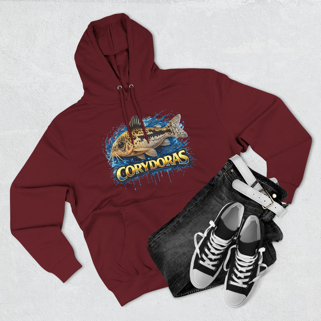 Peppered Corydoras Midweight Fleece Hoodie — Aquatic Catfish Illustration Pullover