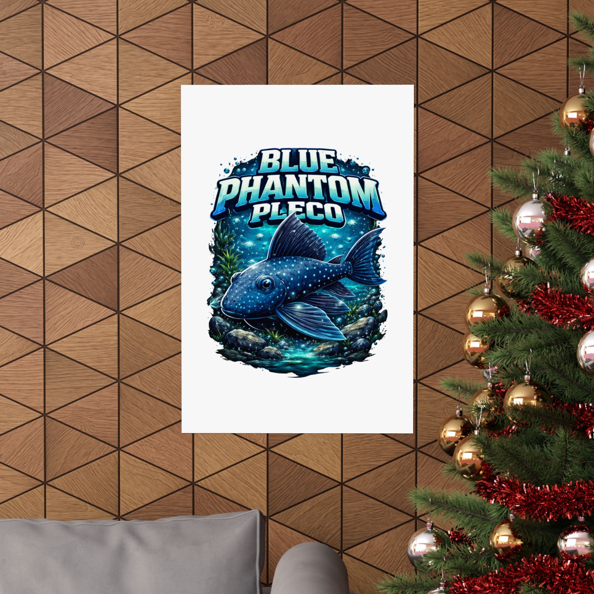 Blue Phantom Pleco Poster — Matte Vertical Aquarium Fish Art Print