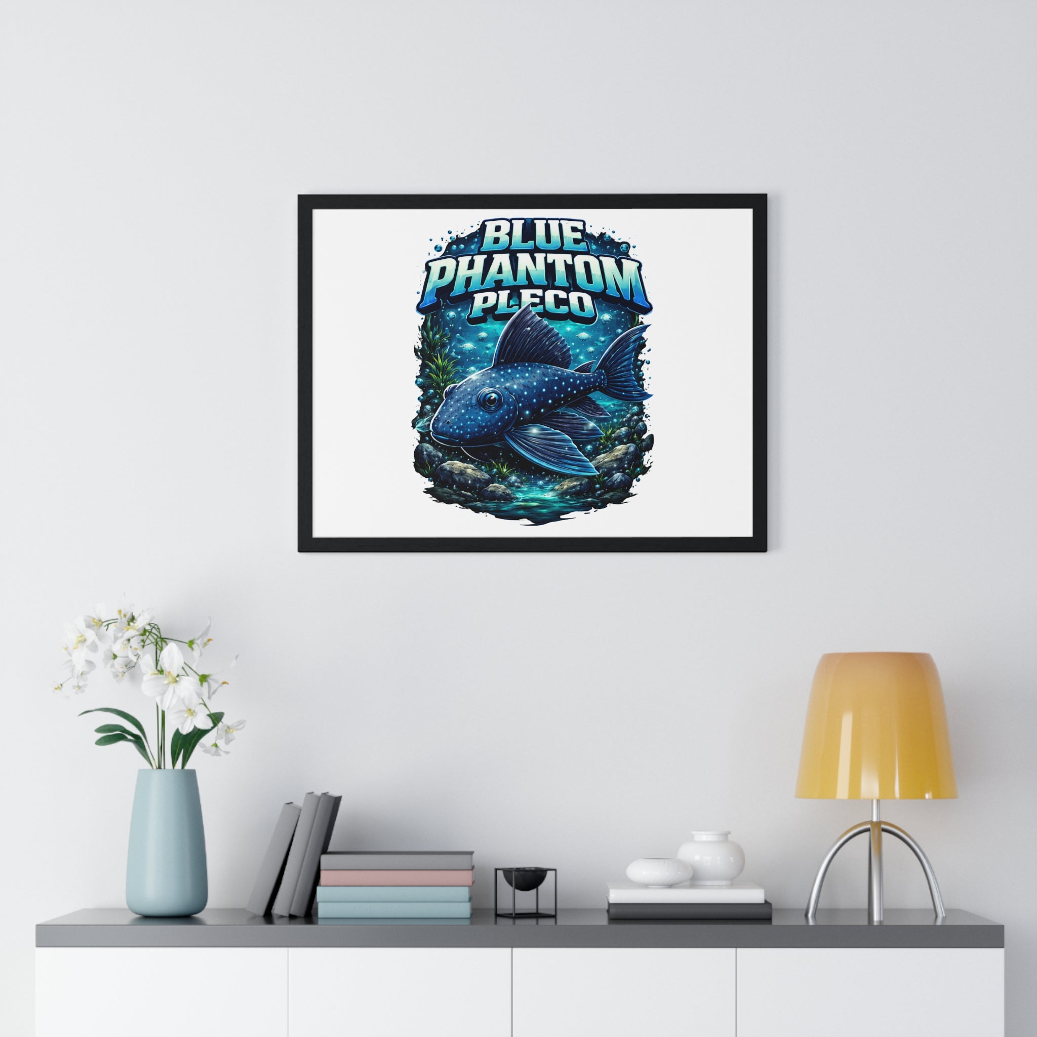 Blue Phantom Pleco Framed Poster — Aquatic Fish Art Print