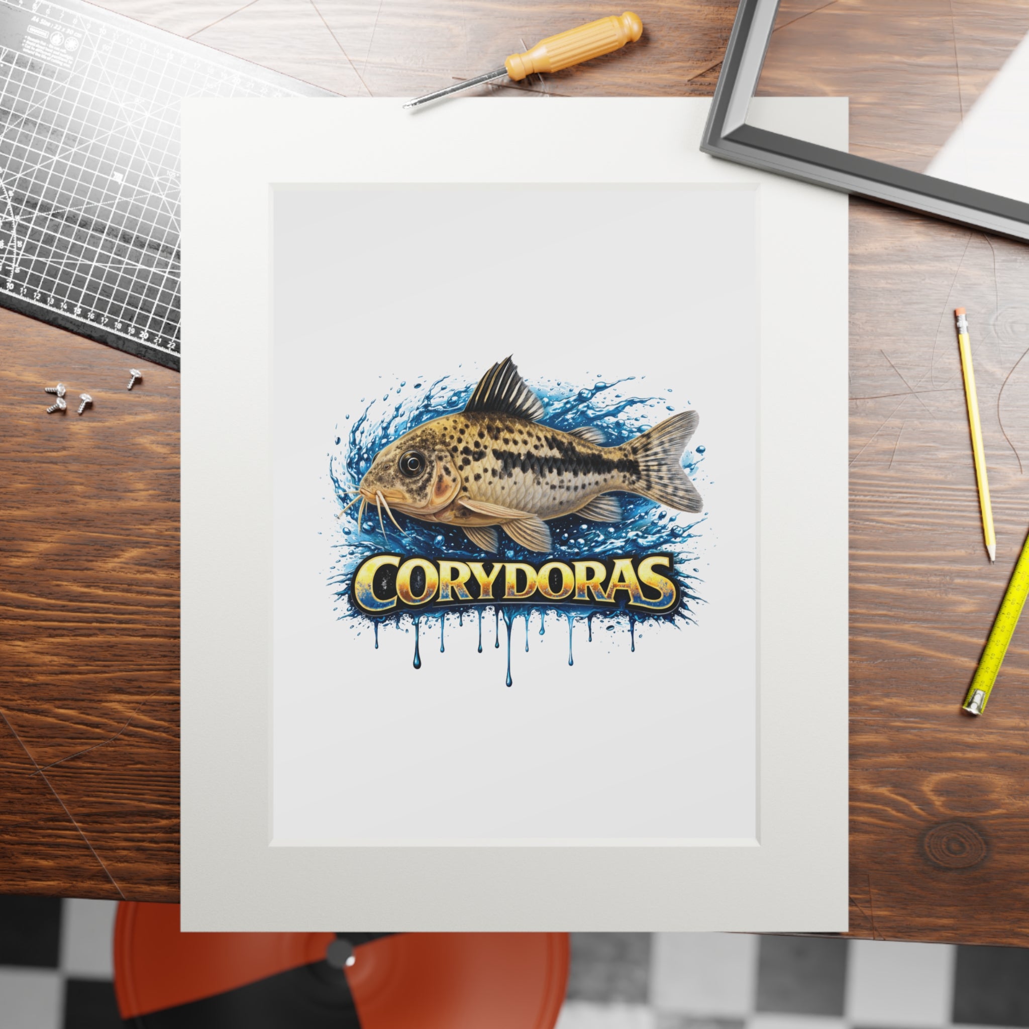 Peppered Corydoras Fish Fine Art Print with Passepartout Frame