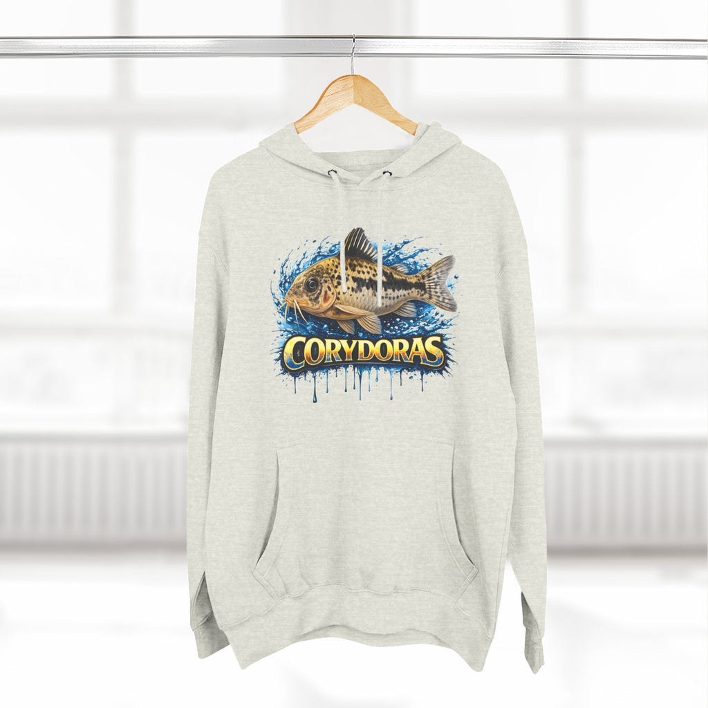 Peppered Corydoras Midweight Fleece Hoodie — Aquatic Catfish Illustration Pullover
