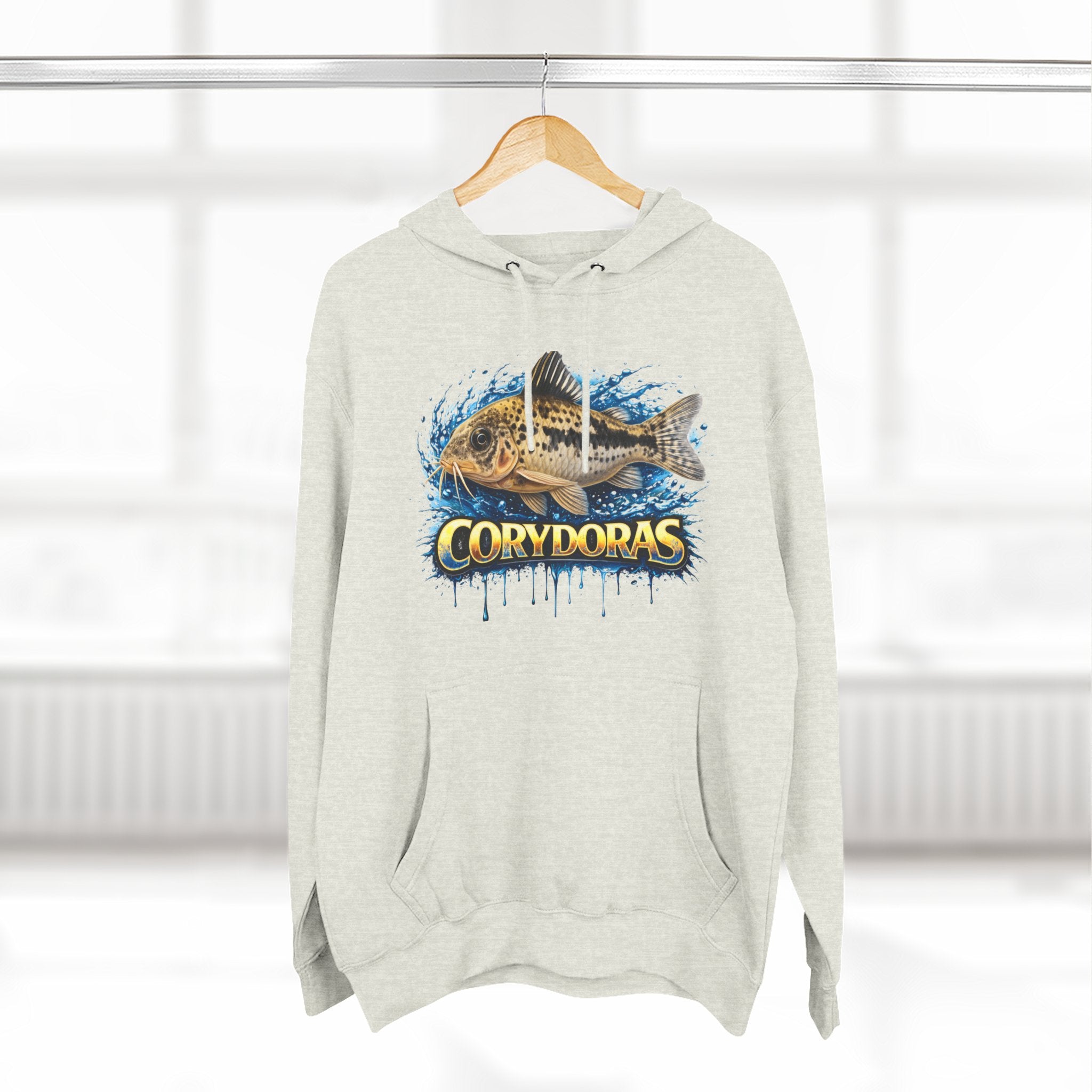 Peppered Corydoras Midweight Fleece Hoodie — Aquatic Catfish Illustration Pullover