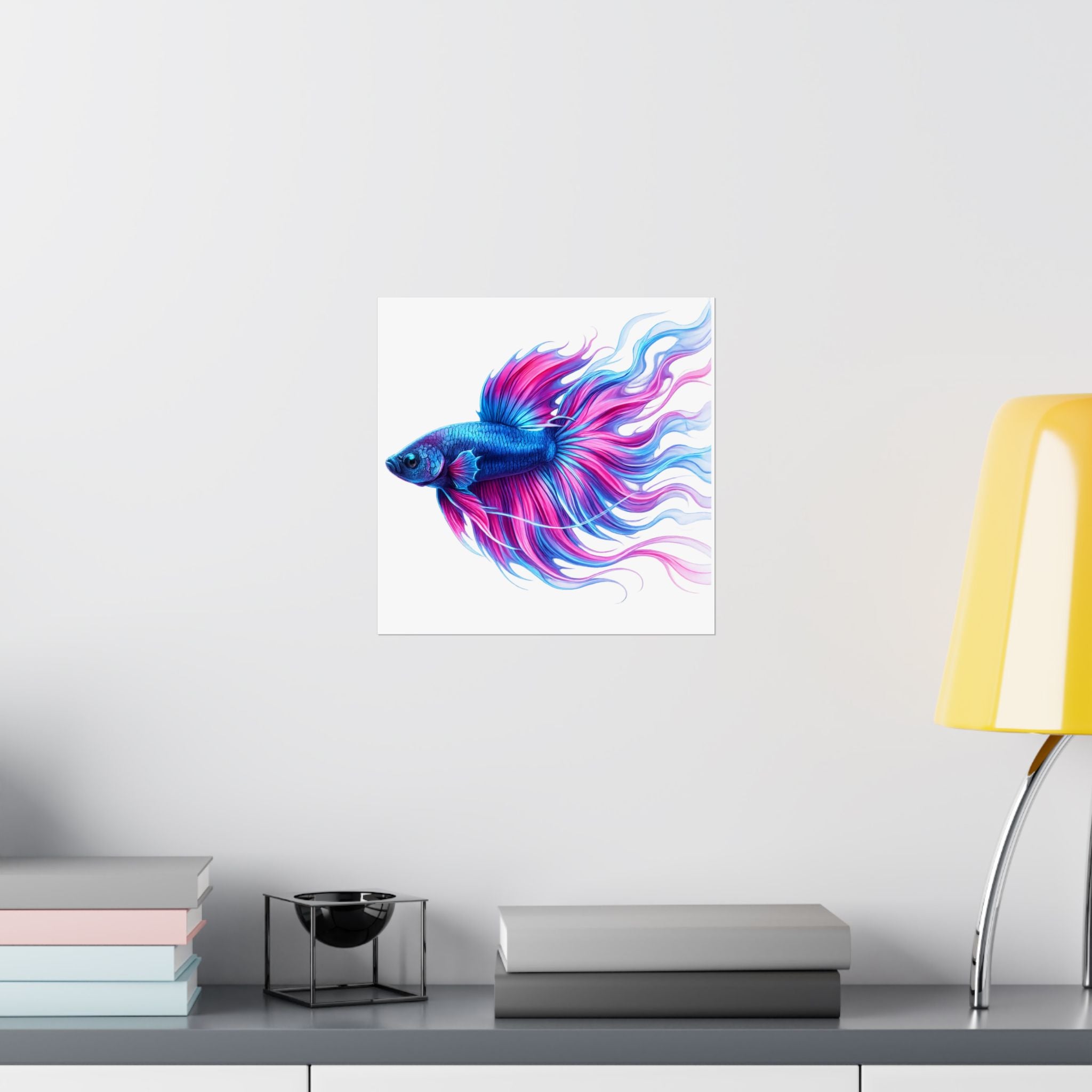 Betta Fish Art Poster — Colorful Blue & Pink Matte Vertical Wall Print