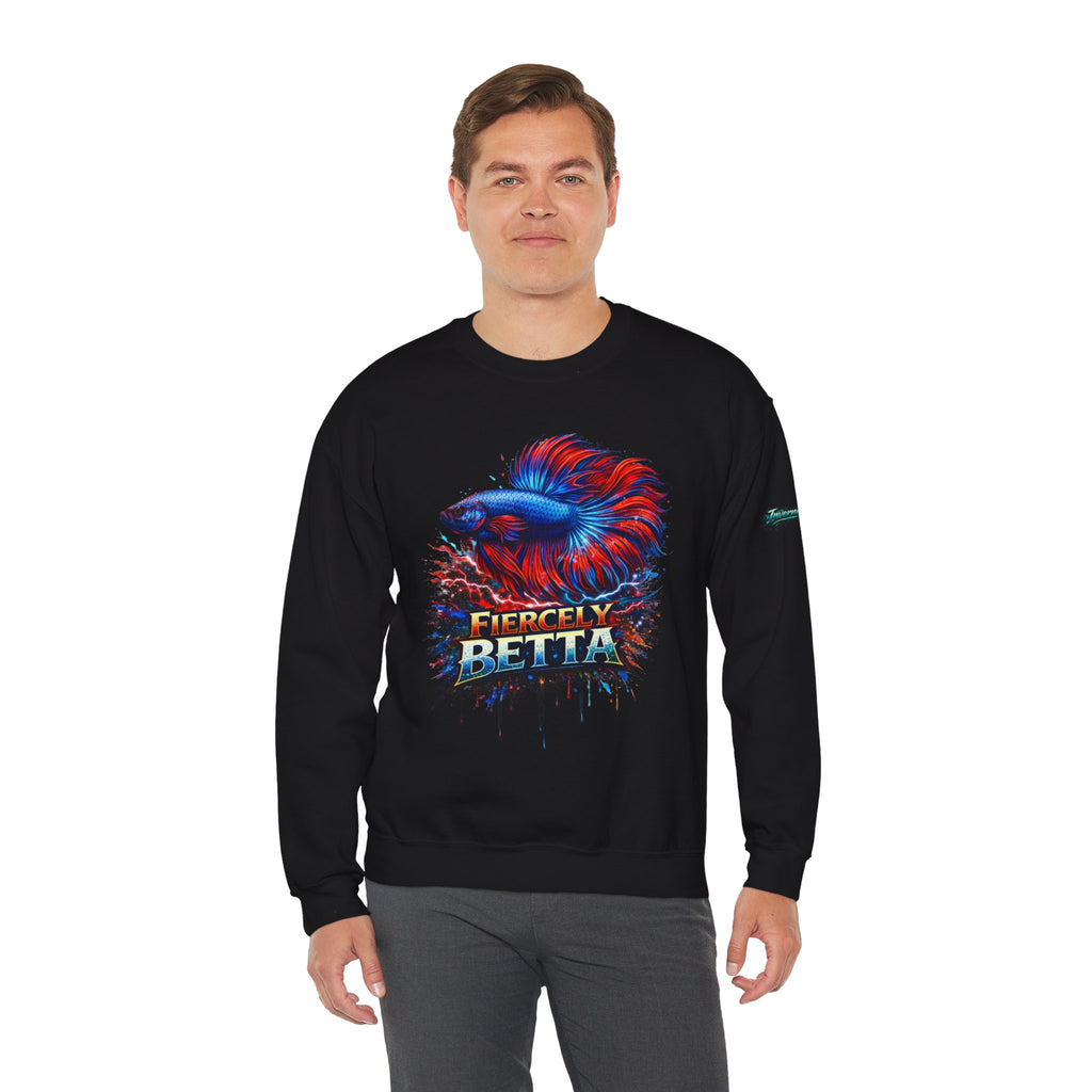 Betta Fish Crewneck Sweatshirt — "Fiercely Betta" Colorful Aquarium Graphic
